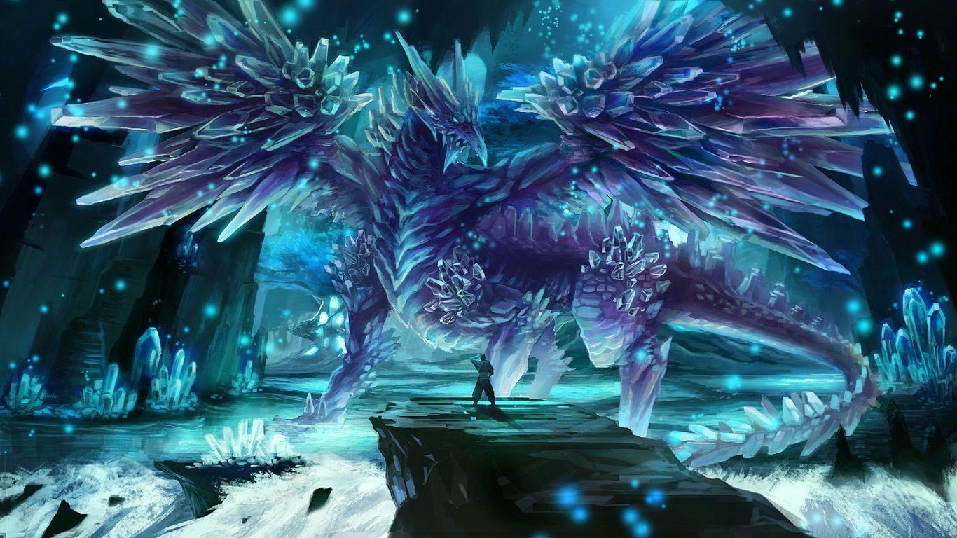 Dragon Wallpaper for Computer. Ice dragon, Crystal dragon, Fantasy creatures
