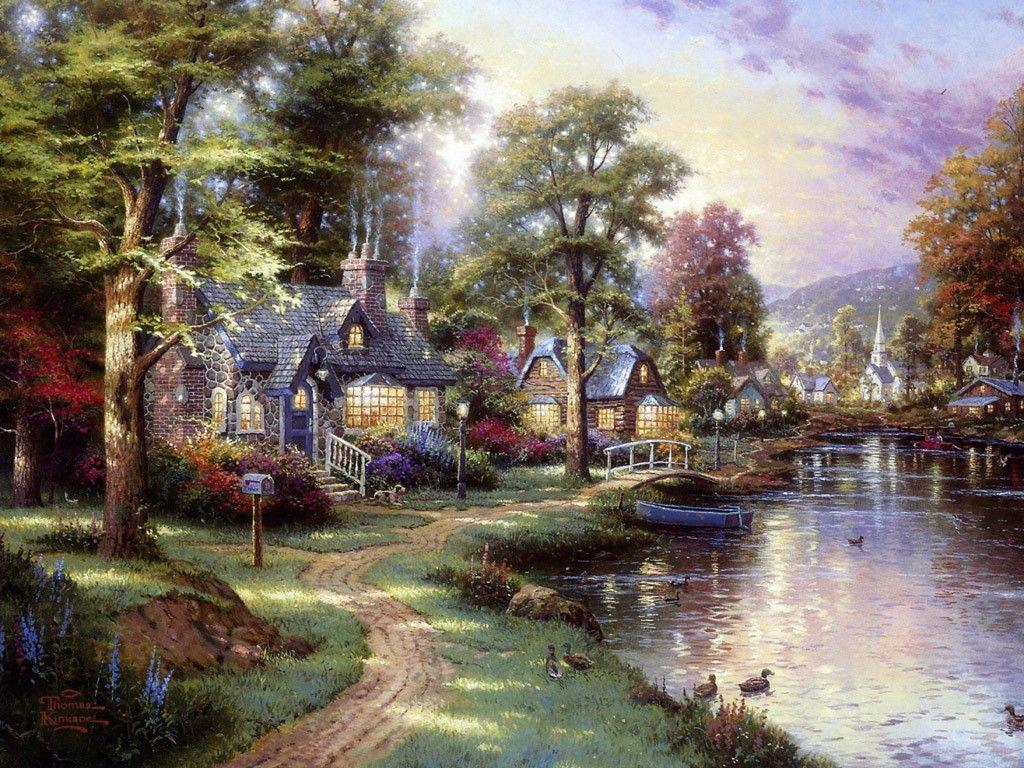 Other: LIGHTED PATH Thomas Kinkade PAINTING Dual Monitor Background