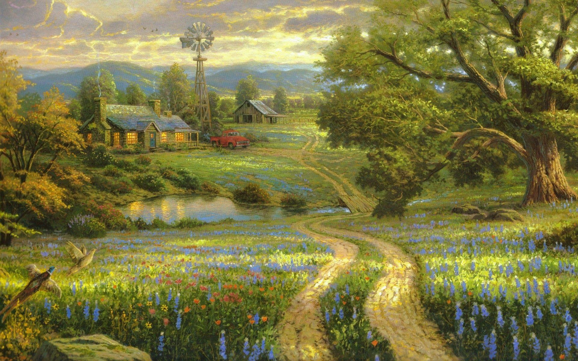 Country Living by Thomas Kinkade. Android wallpaper for free