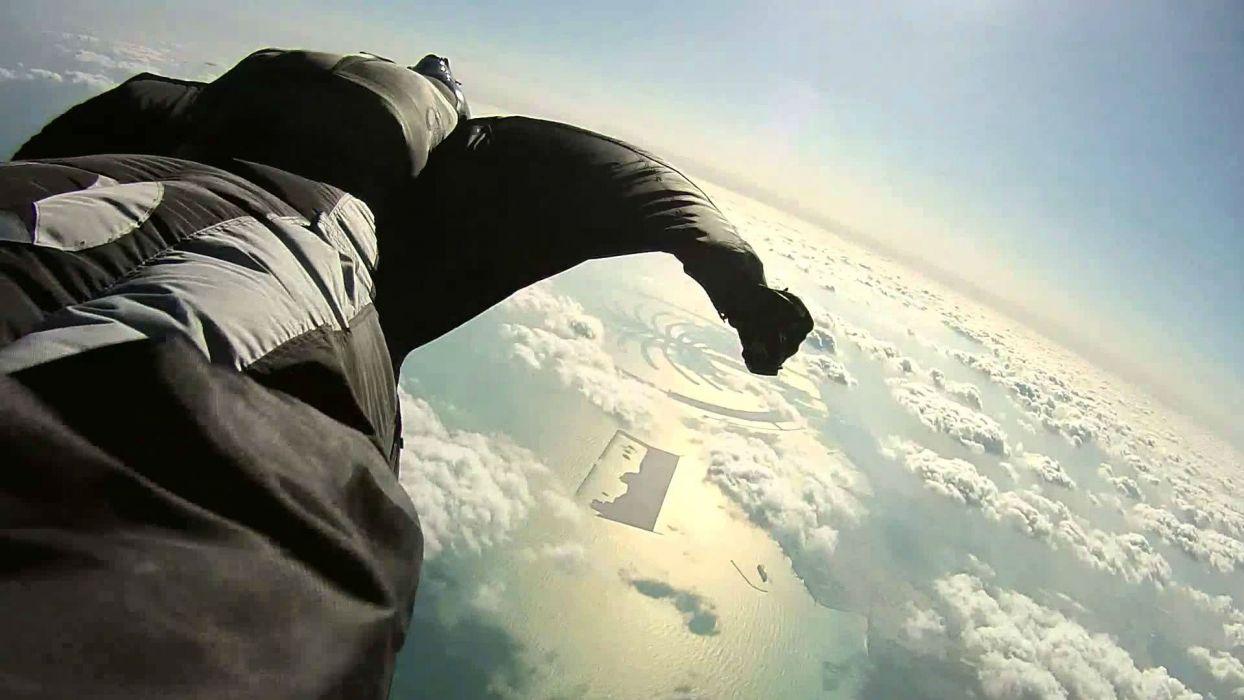 Wingsuit parachute flying fly flight extreme birdman diving skydive