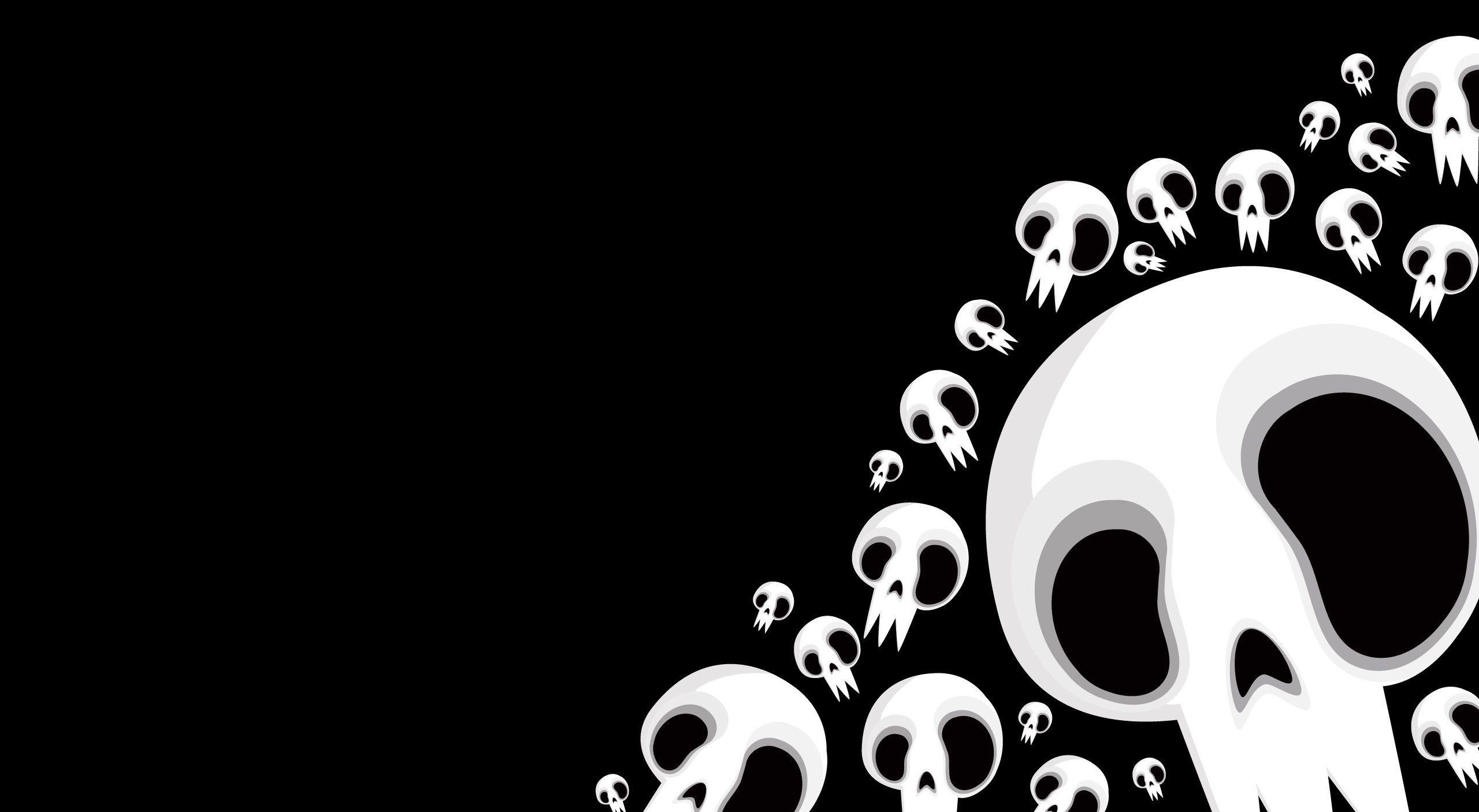 Download wallpaper 2560x1406 skull, black, white, drawing HD background
