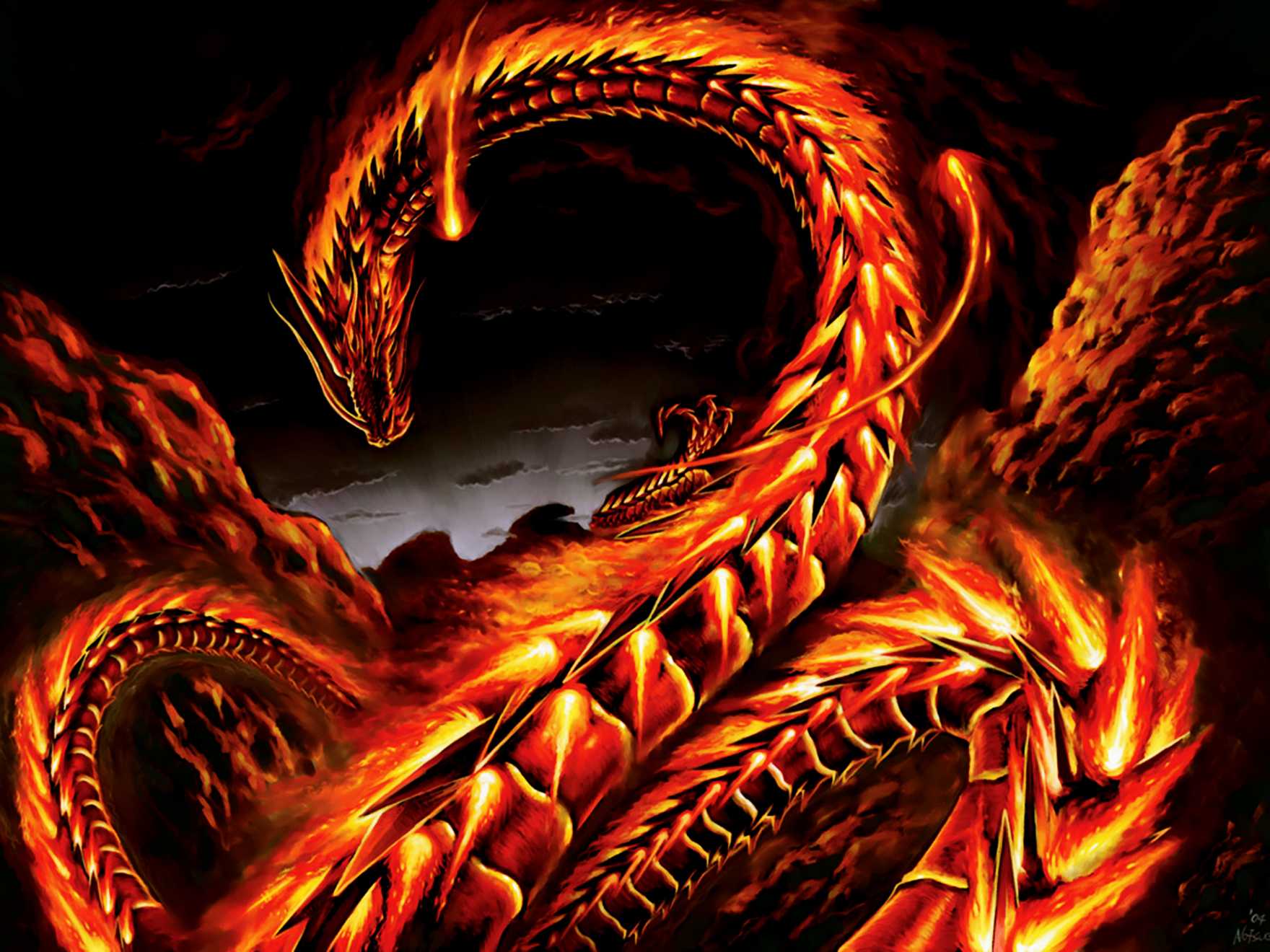 Full HD For Fire Snakes Fantasy Dragon Wallpaper Mobile Background