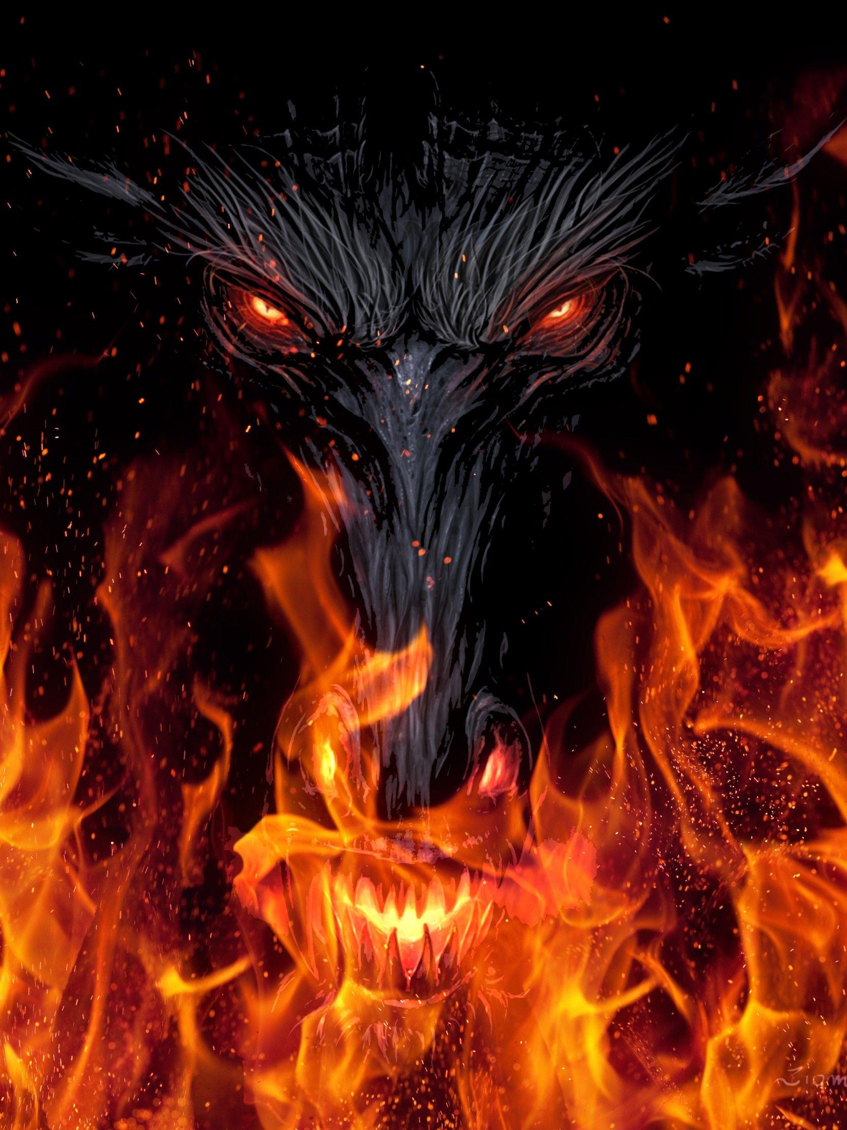 Download Wallpaper 1668x2224 Dragon, Fire, Black, Angry, Red eyes