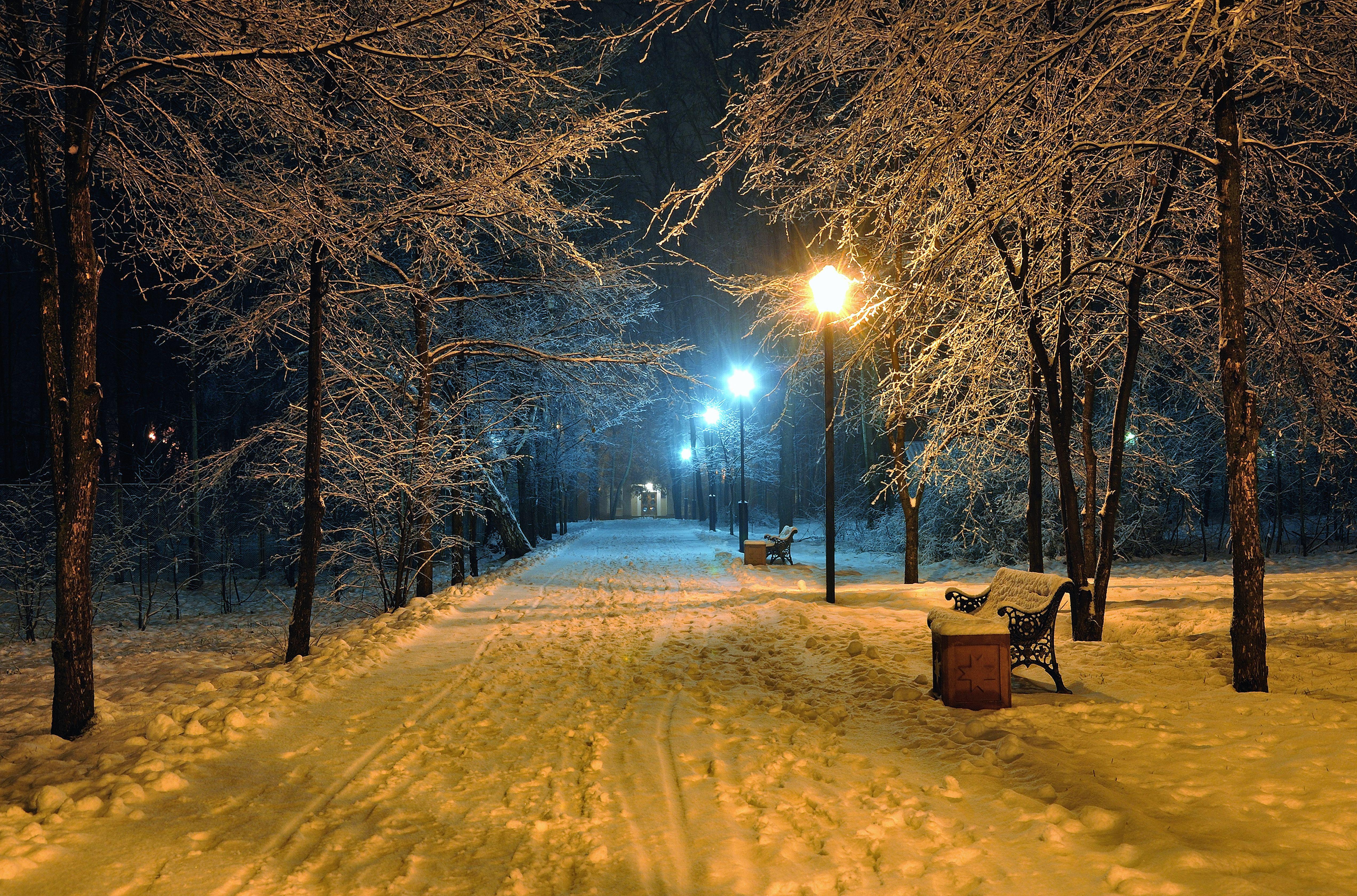 Winter Street at Night 4k Ultra HD Wallpaper. Background