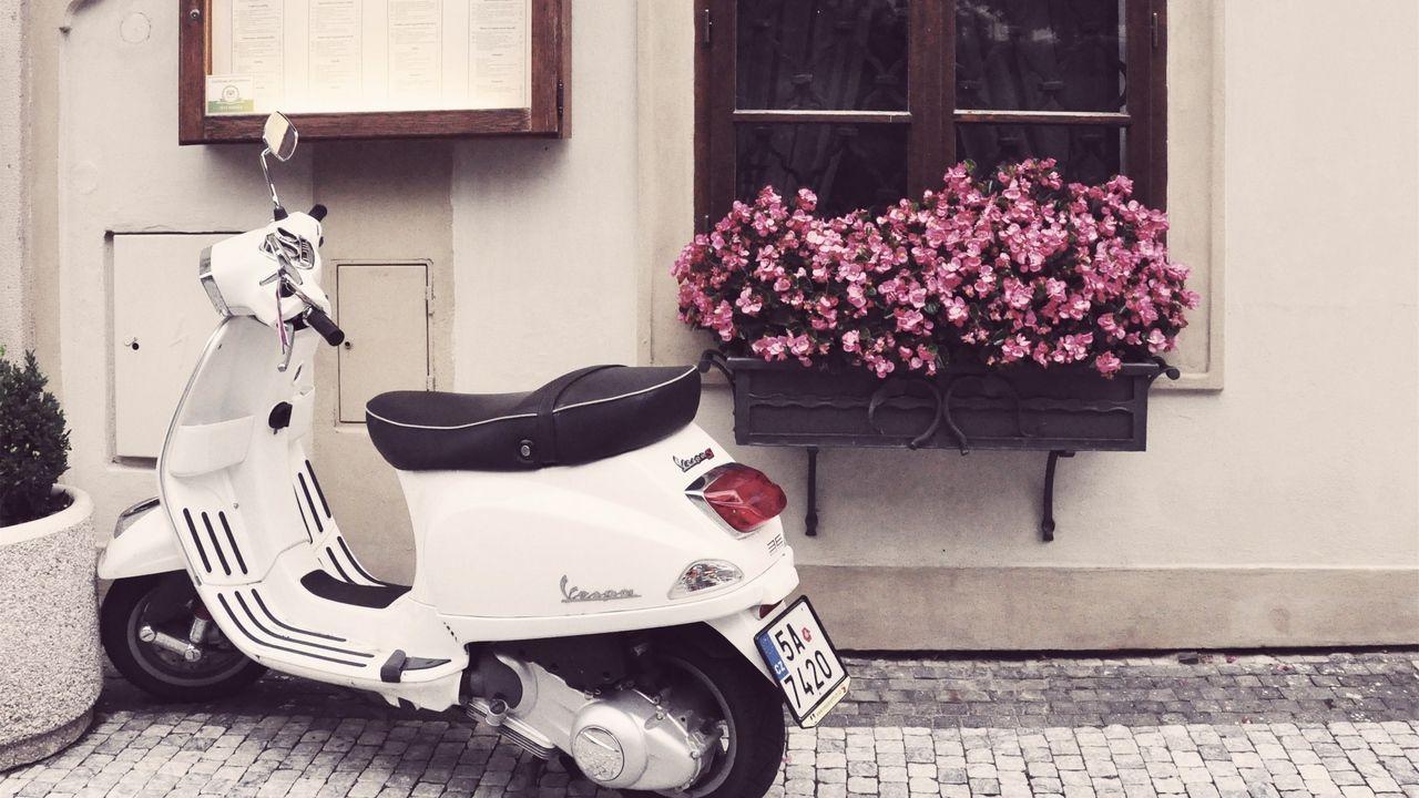 Wallpaper vespa, scooter, moped, flowers hd, picture, image