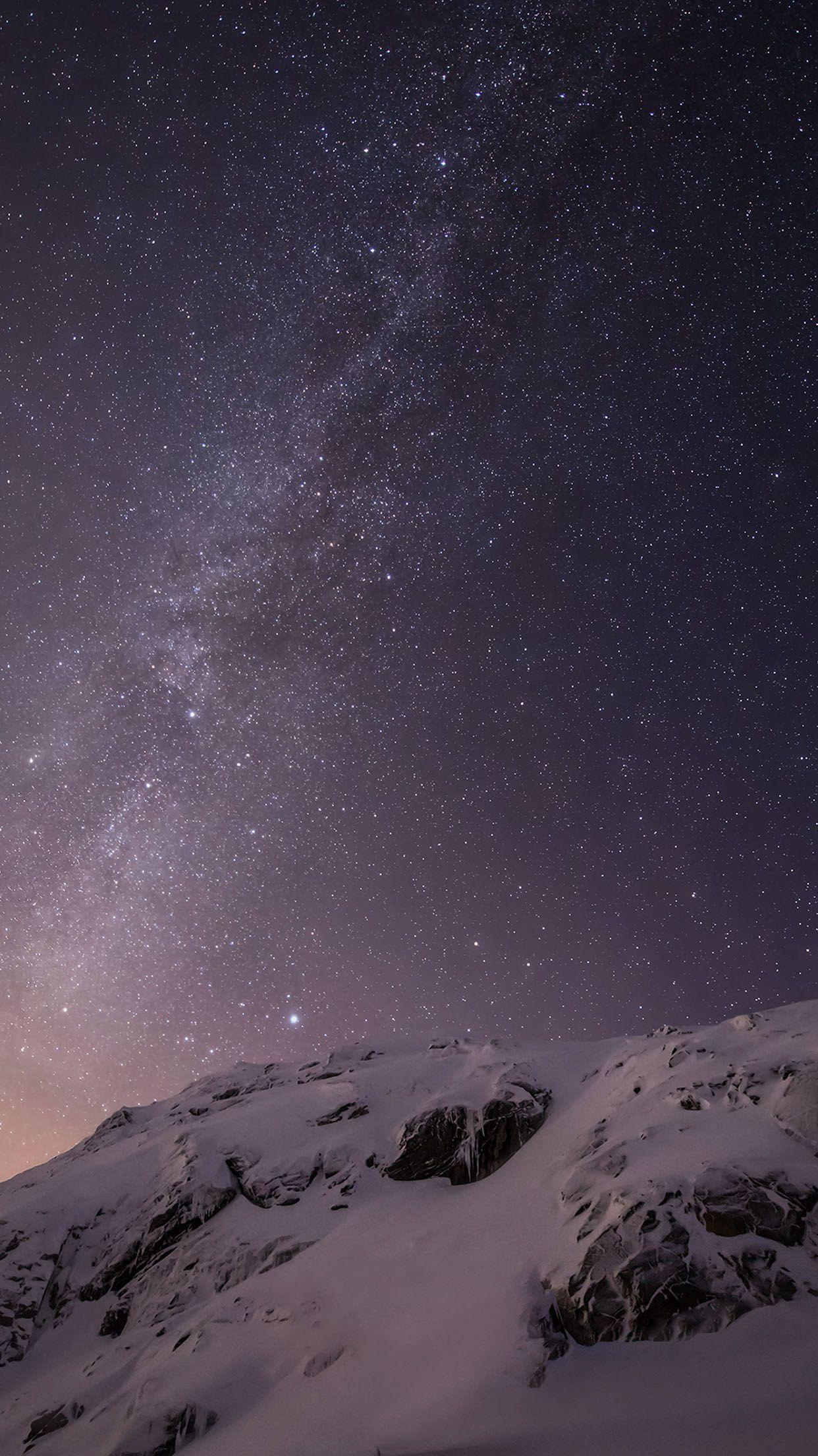 Starry Night Snow Mountain Stars Sky Android Wallpaper free download