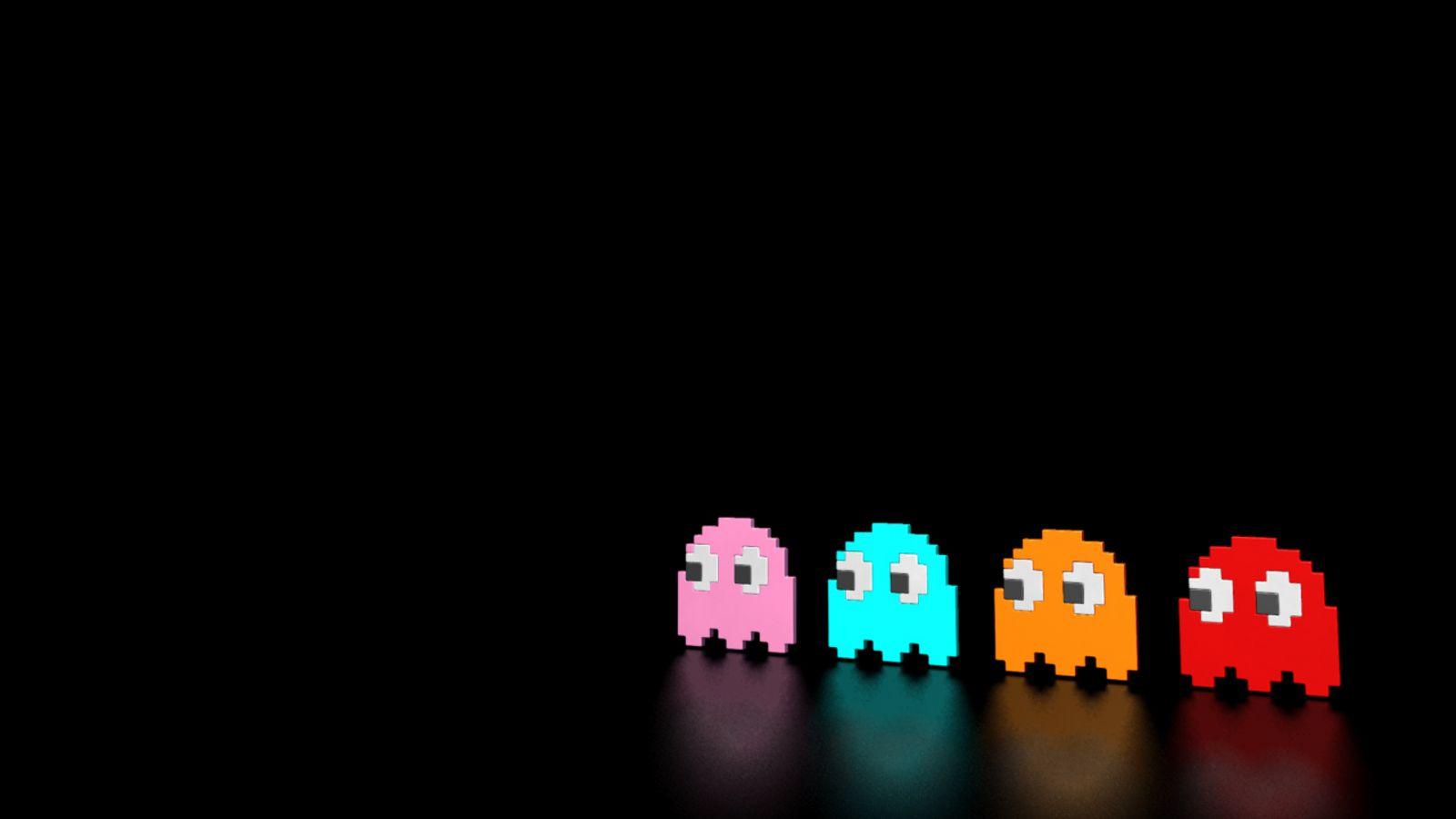 Black Background Ghosts Pac Man Retro Games Video