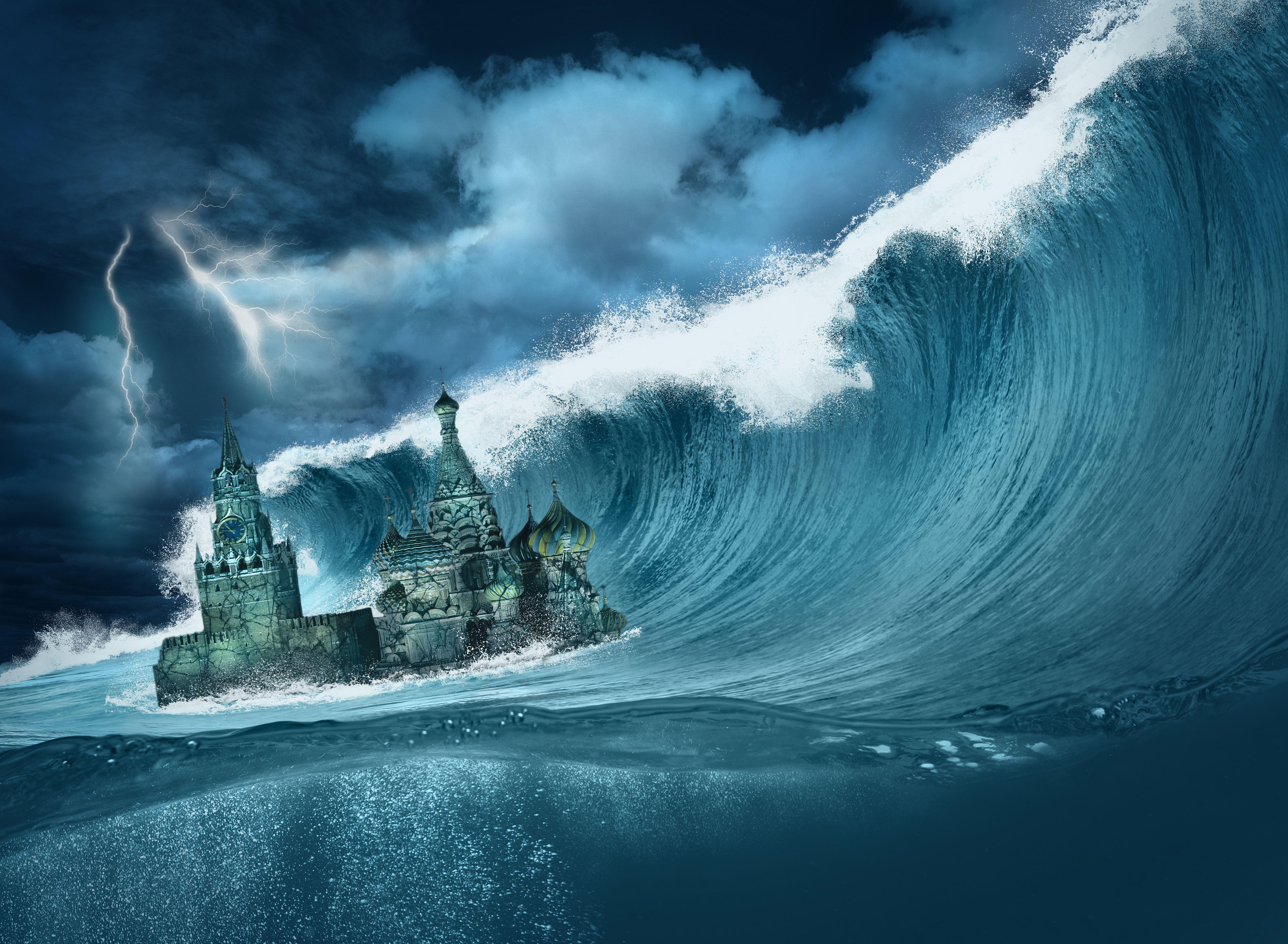 Huge Ocean Wave over Kremlin 5k Retina Ultra HD Wallpaper