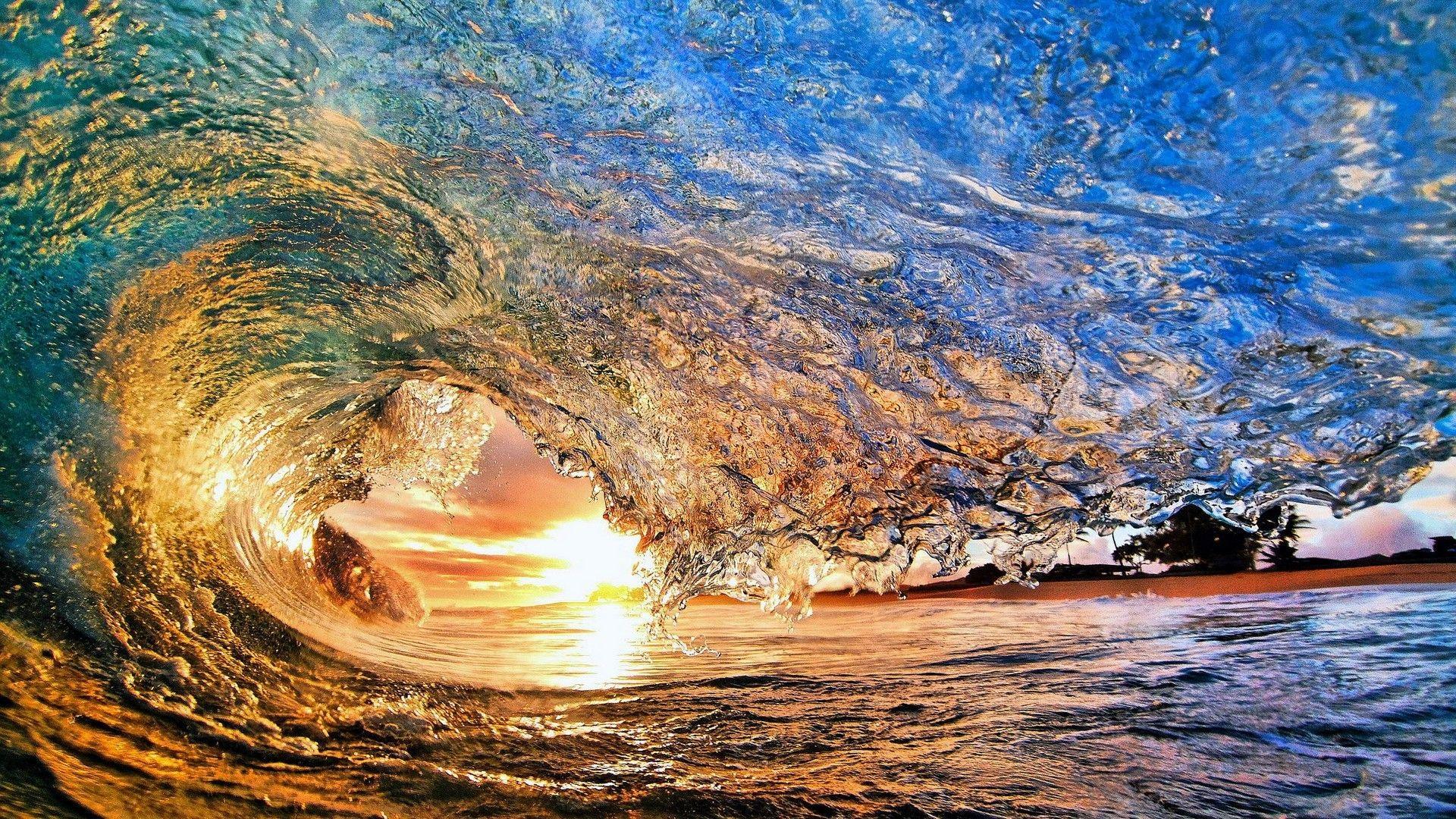 Ocean Wave Sunset Cool HD Wallpaper For Desktop