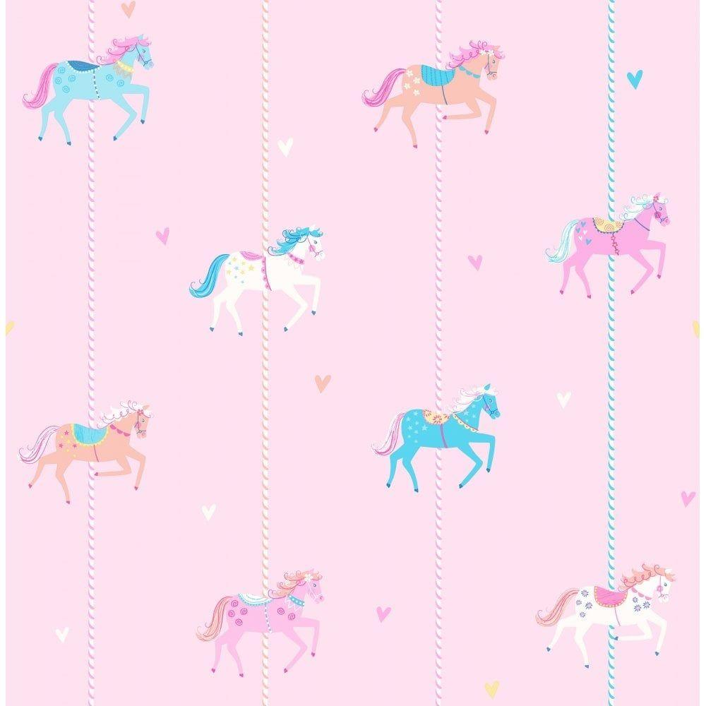 Decorline Carousel Childrens Wallpaper Pink, Blue, White DL21119