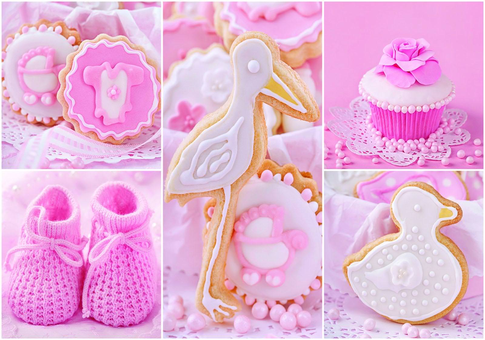 Photo Wallpaper Mural 0212077d13 Baby Shoes and Pink Cupcakes P4