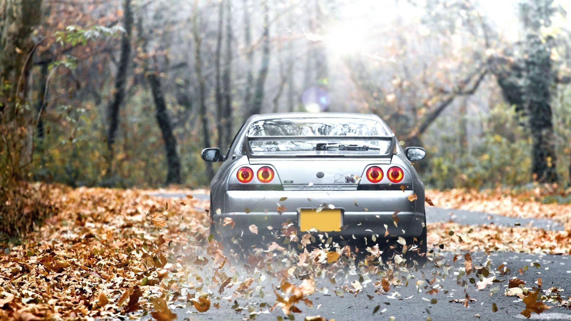 Forest, Cars, Leaves, Roads, Nissan Skyline R33 GT R Wallpaper