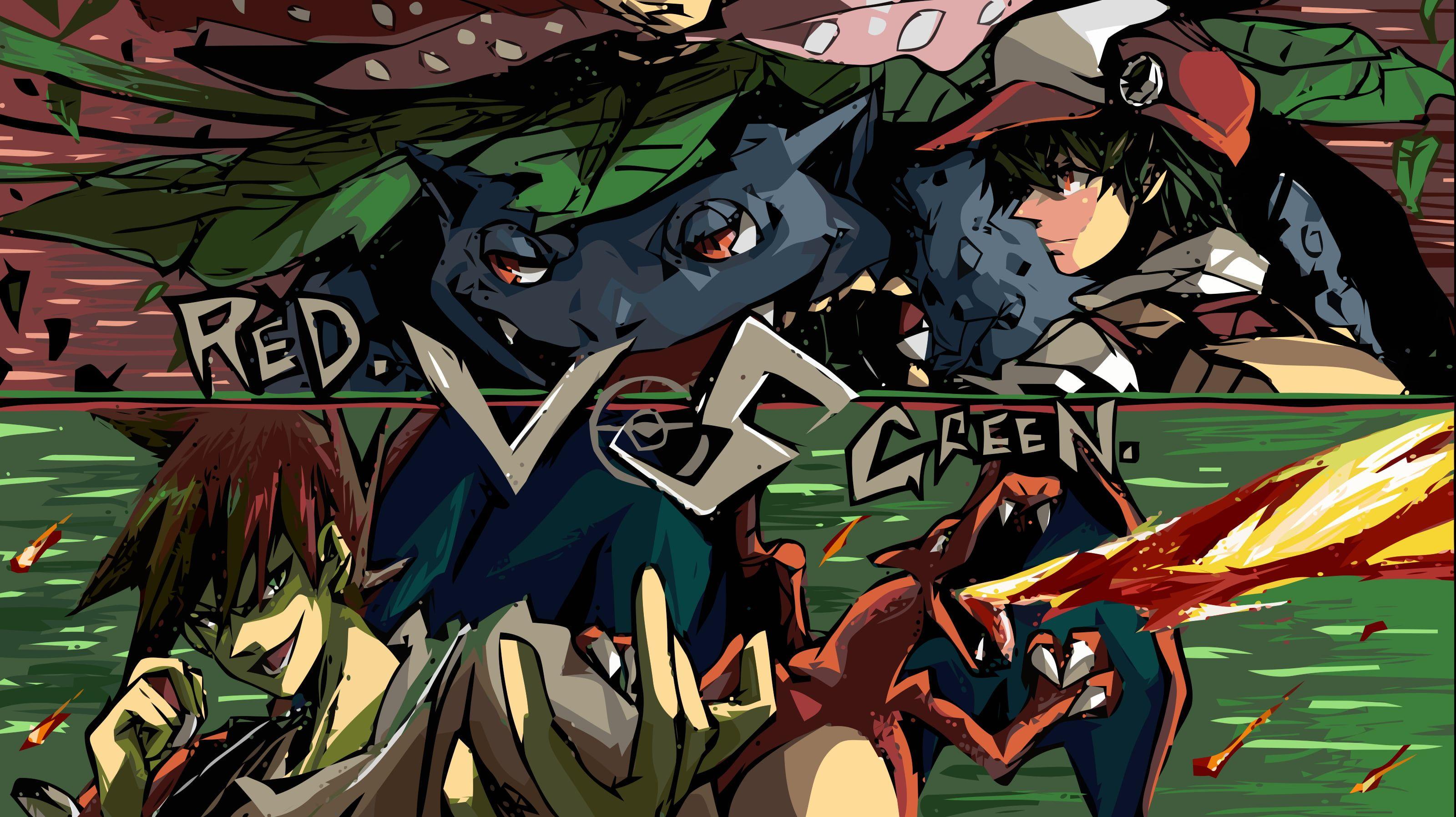 Pokemon Red vs Green collage artwork HD wallpaper