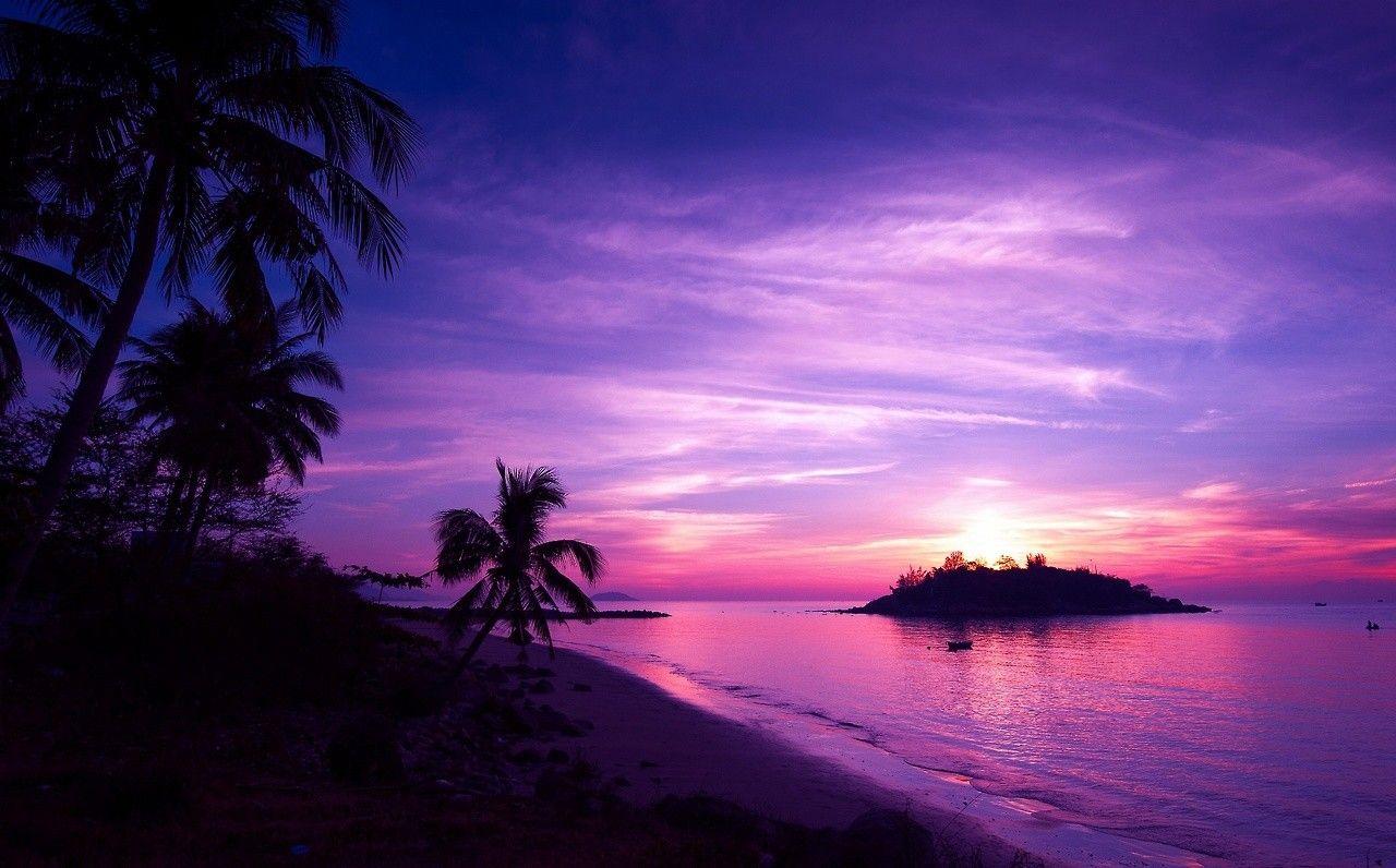 Sunsets: Splendor Sunset Landscape Island Purple Sky Nature