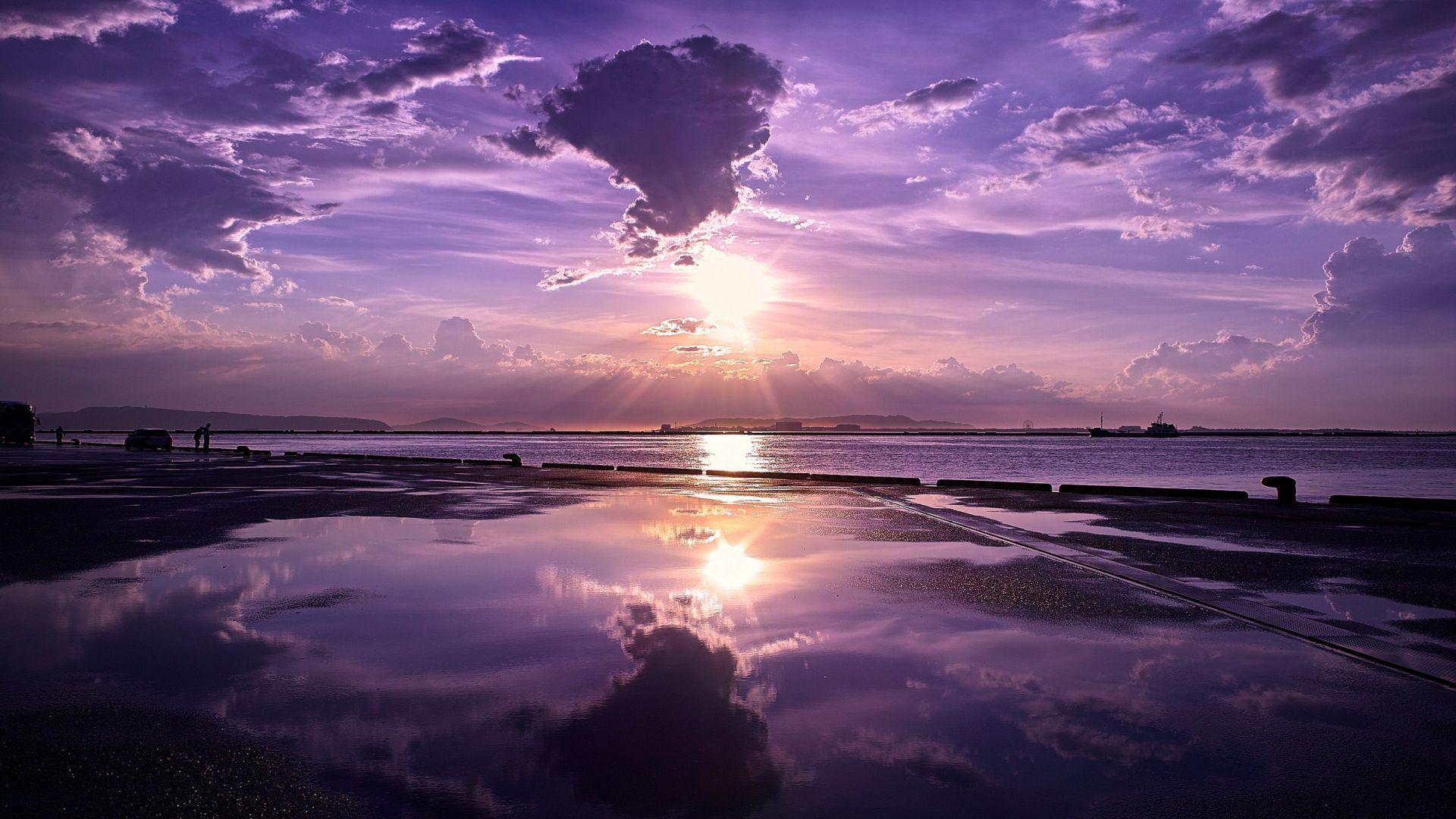 Superb Nature Sunset Purple Sky Clouds