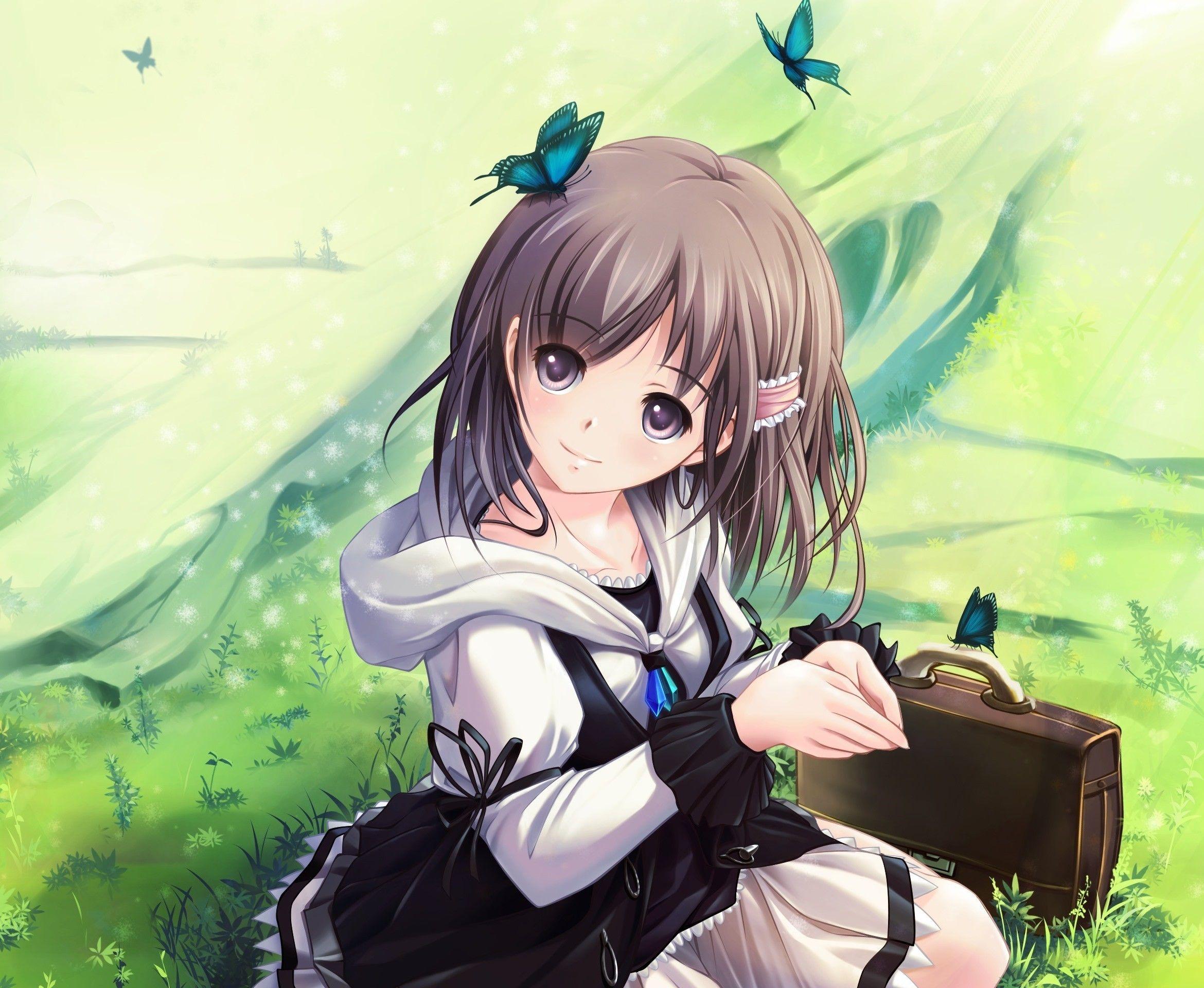 Cute Anime Girl In Garden Full HD Wallpaper HD Wallpaper