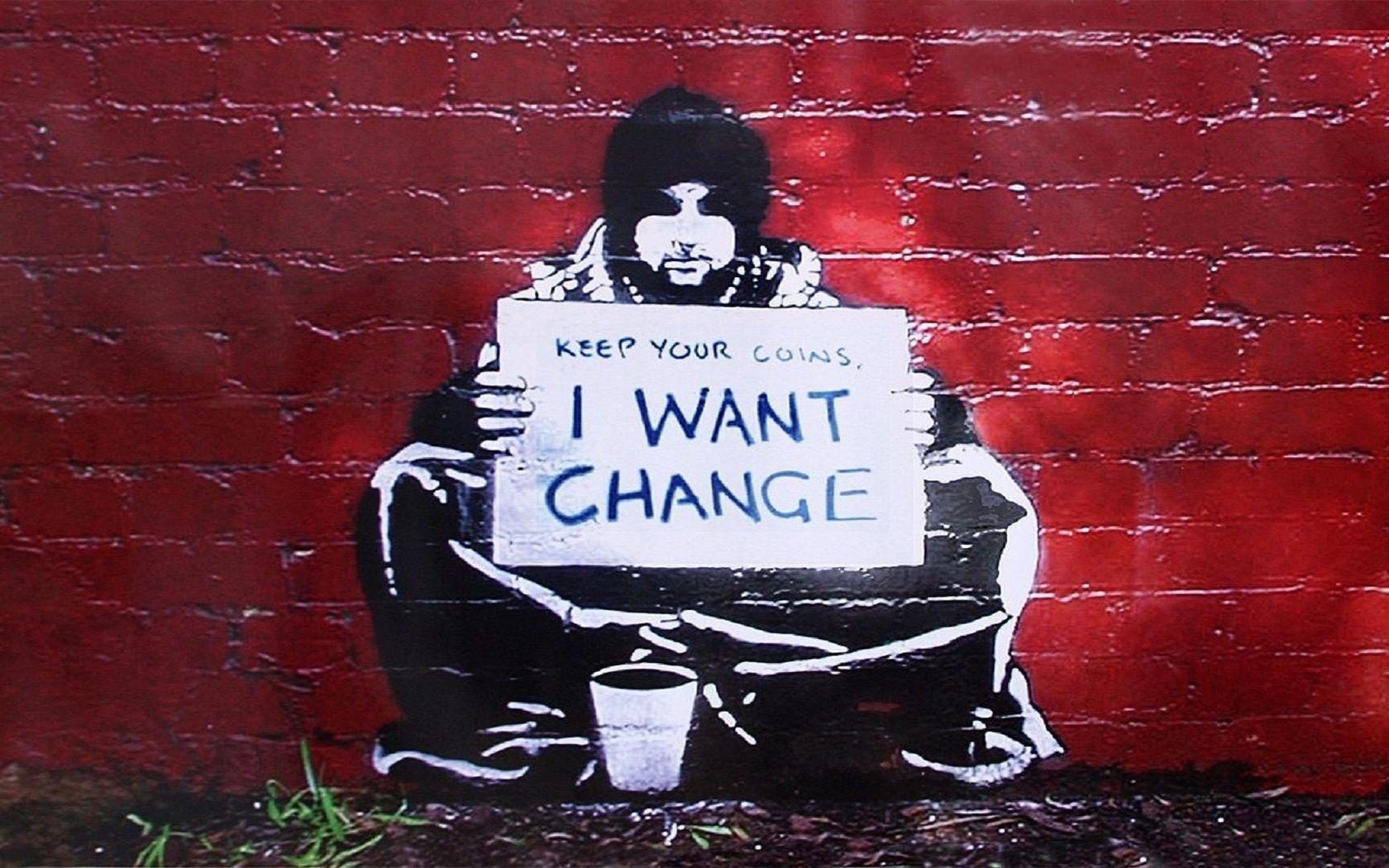 Banksy, Red, Red Wall, Graffiti, Street Art, I Want Change