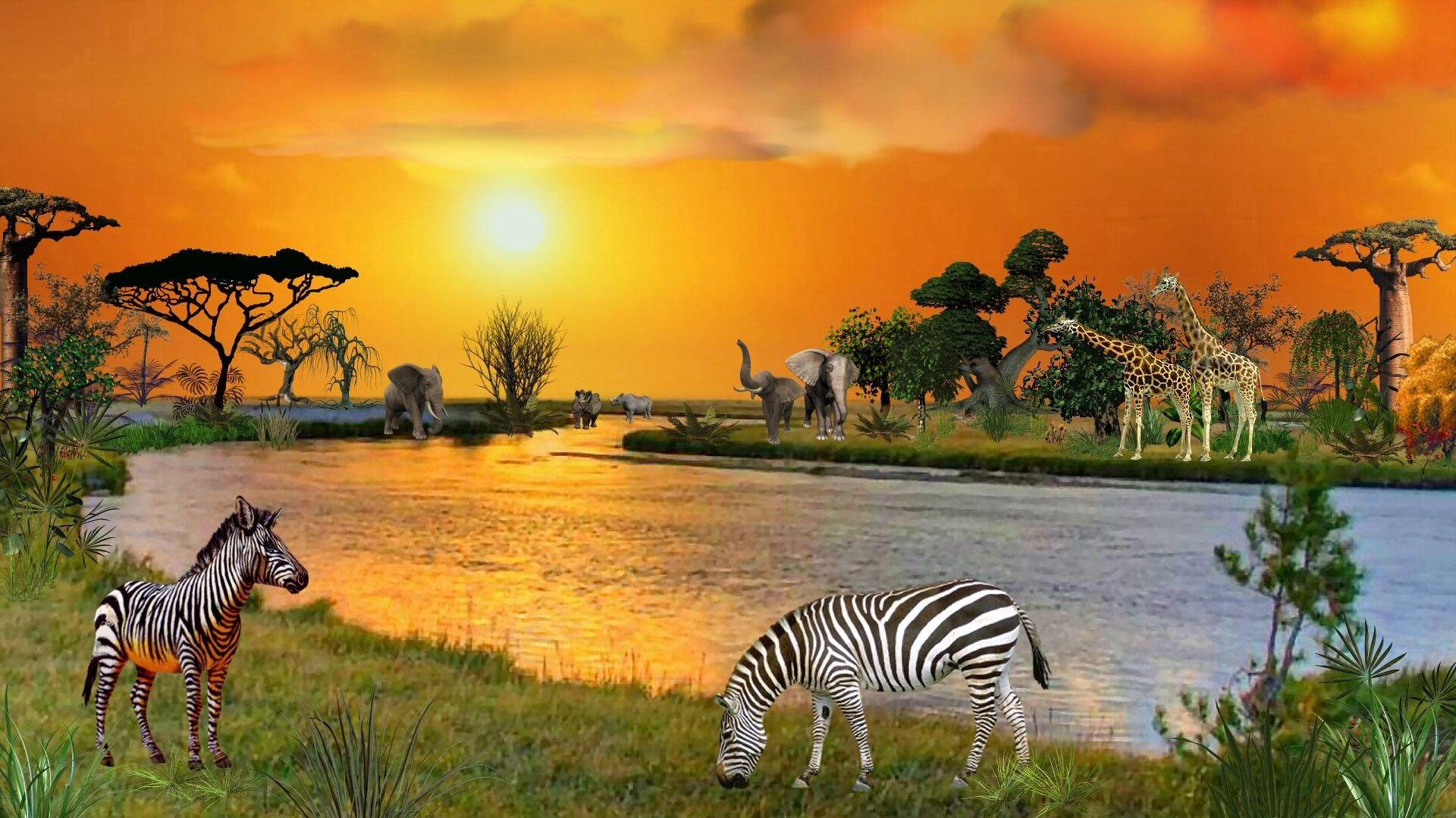 Giraffes Tag wallpaper: Nature River African Africa Animals Zebra