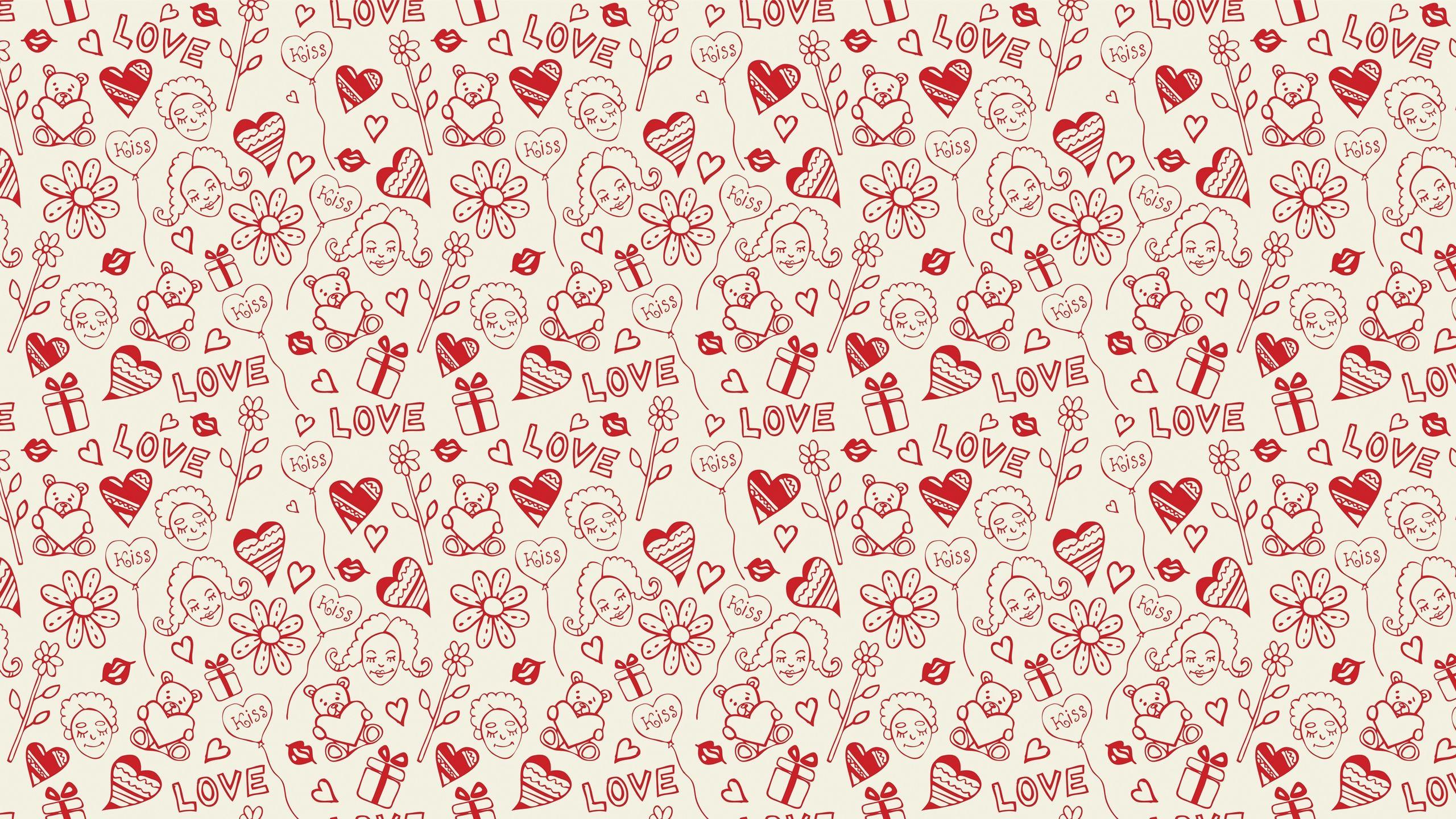 Download wallpaper 2560x1440 heart, background, pattern, surface