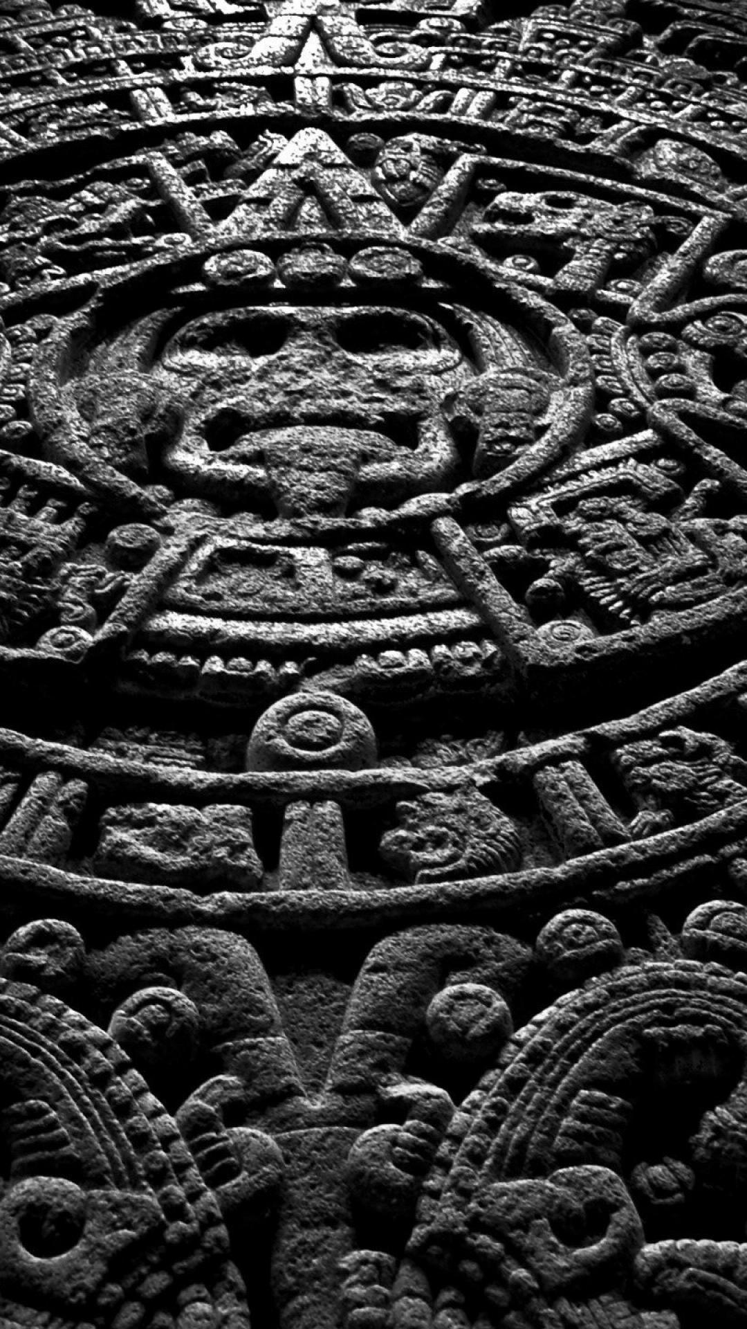 Circles aztec ancient monochrome historic calendar stone wallpaper