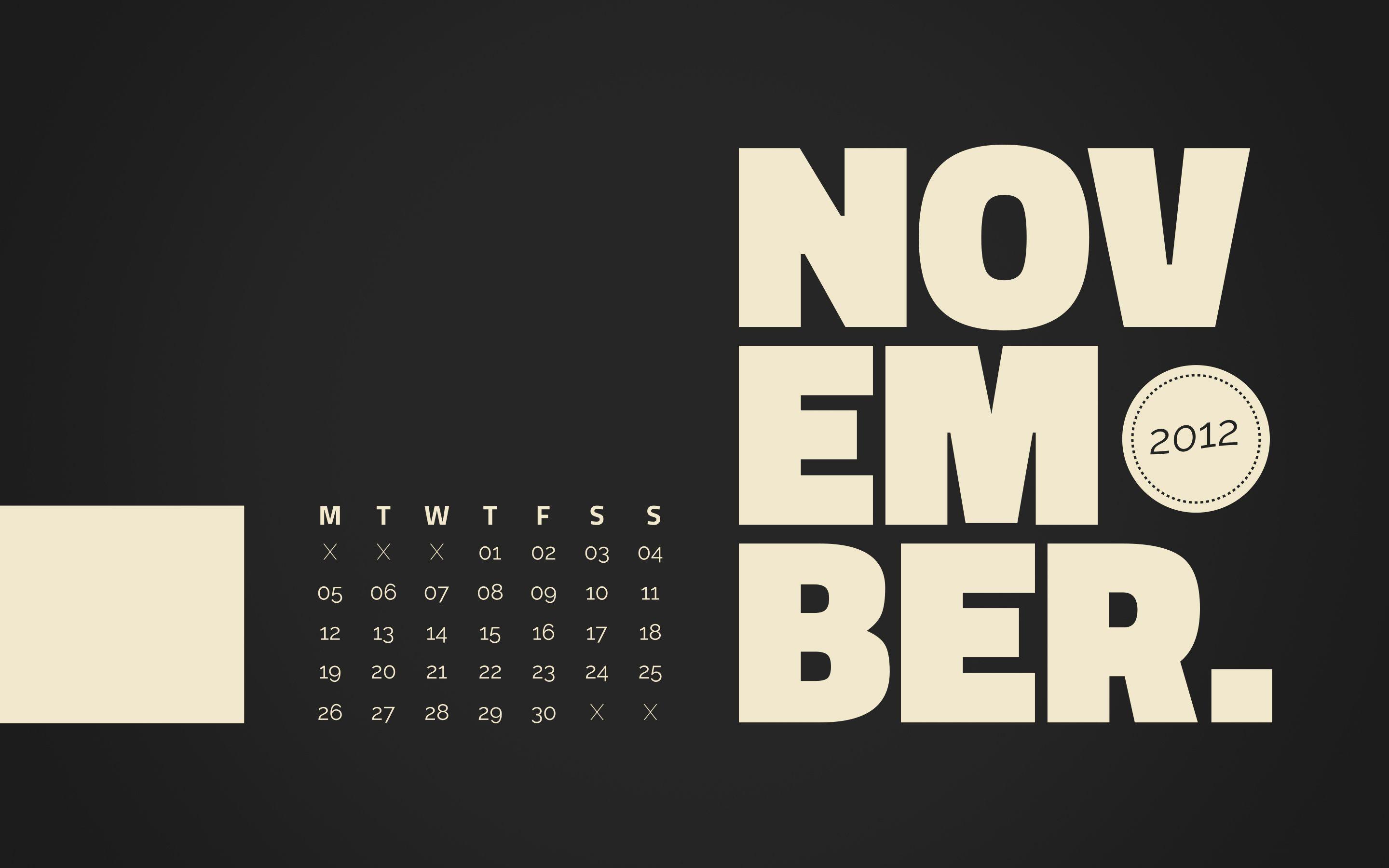 November 2012 Desktop Calendar Wallpaper