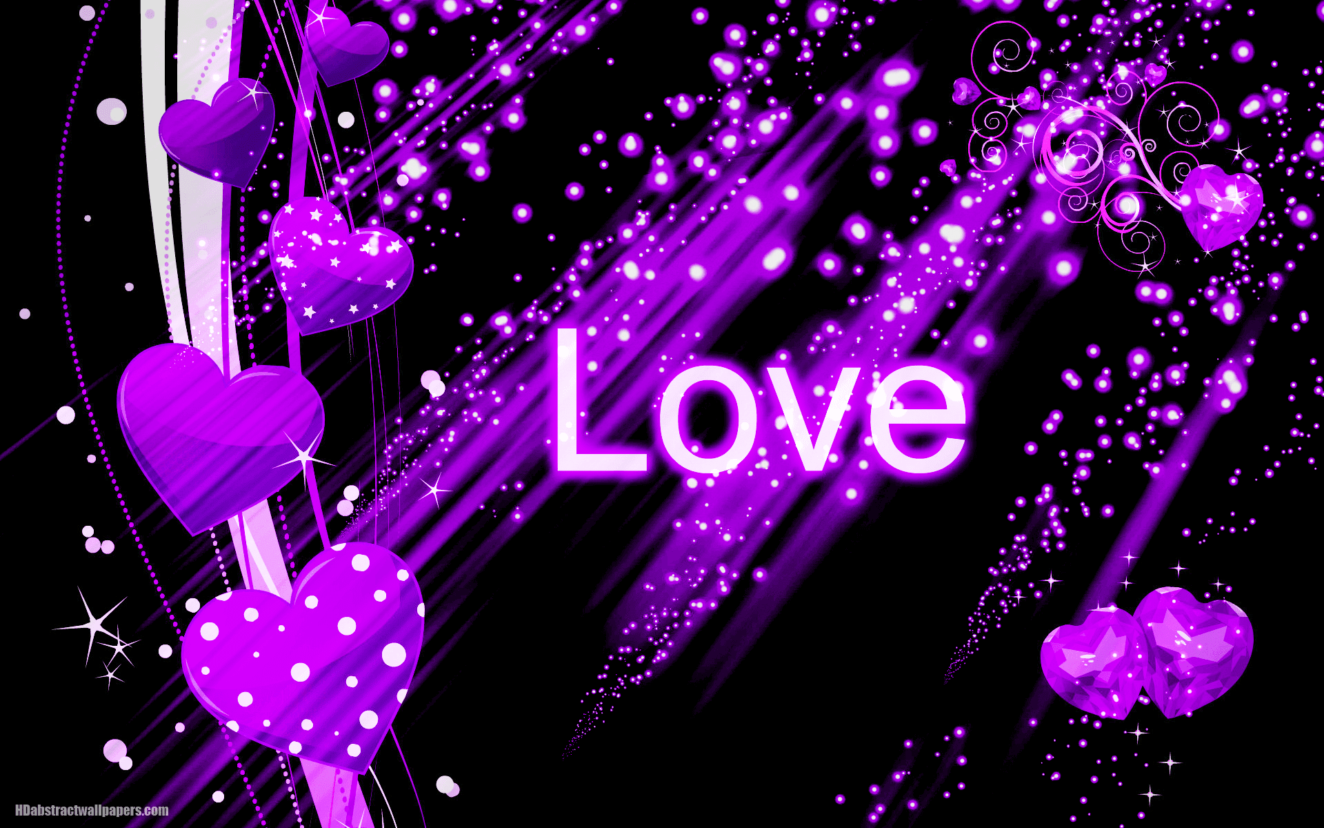 Black abstract wallpaper with purple love hearts. HD Abstract