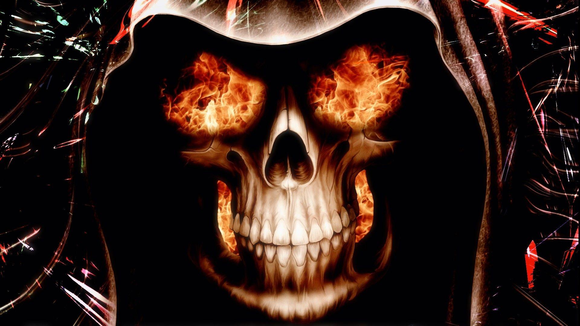 flames, skulls, fire, , digital art wallpaper