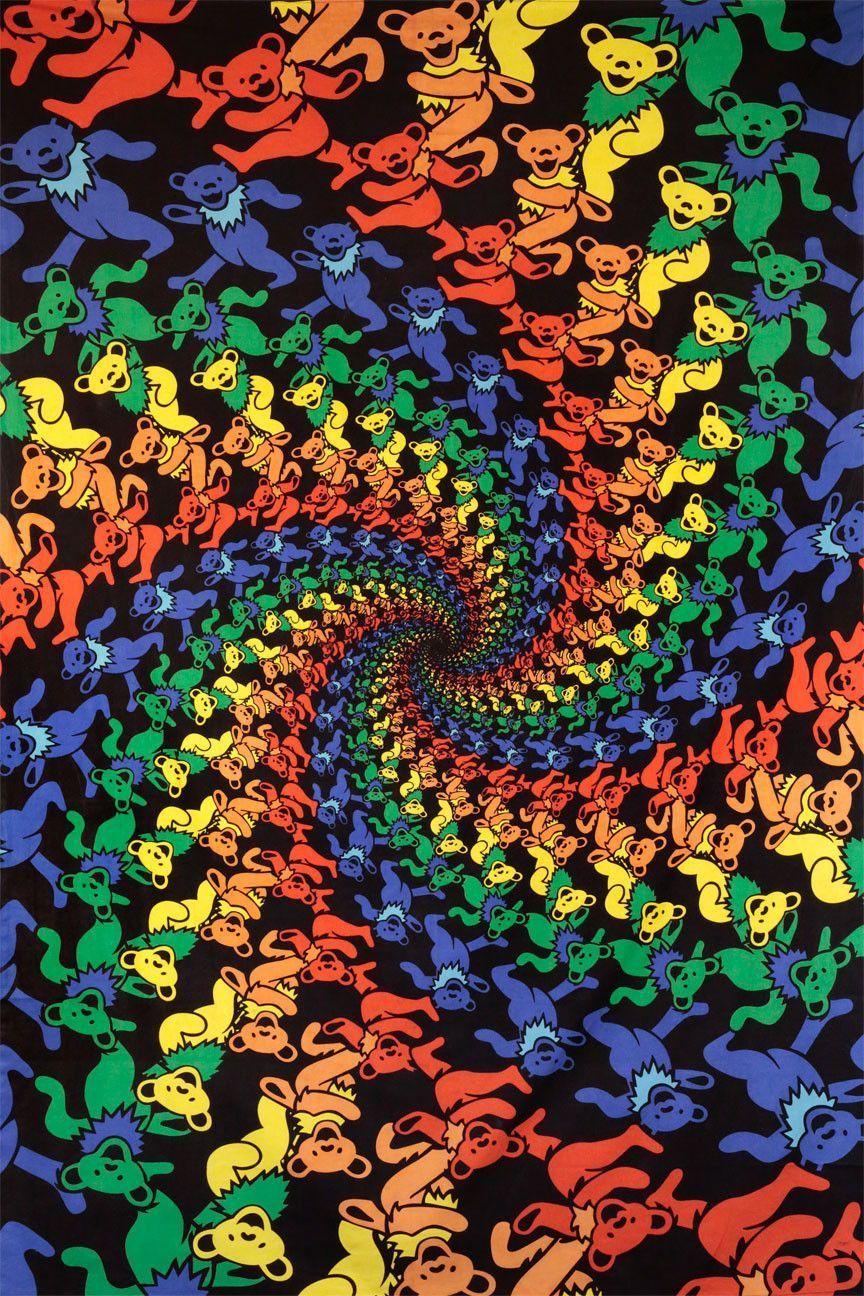 3D Grateful Dead Dancing Bears Spiral Tapestry 60x90. Trippy