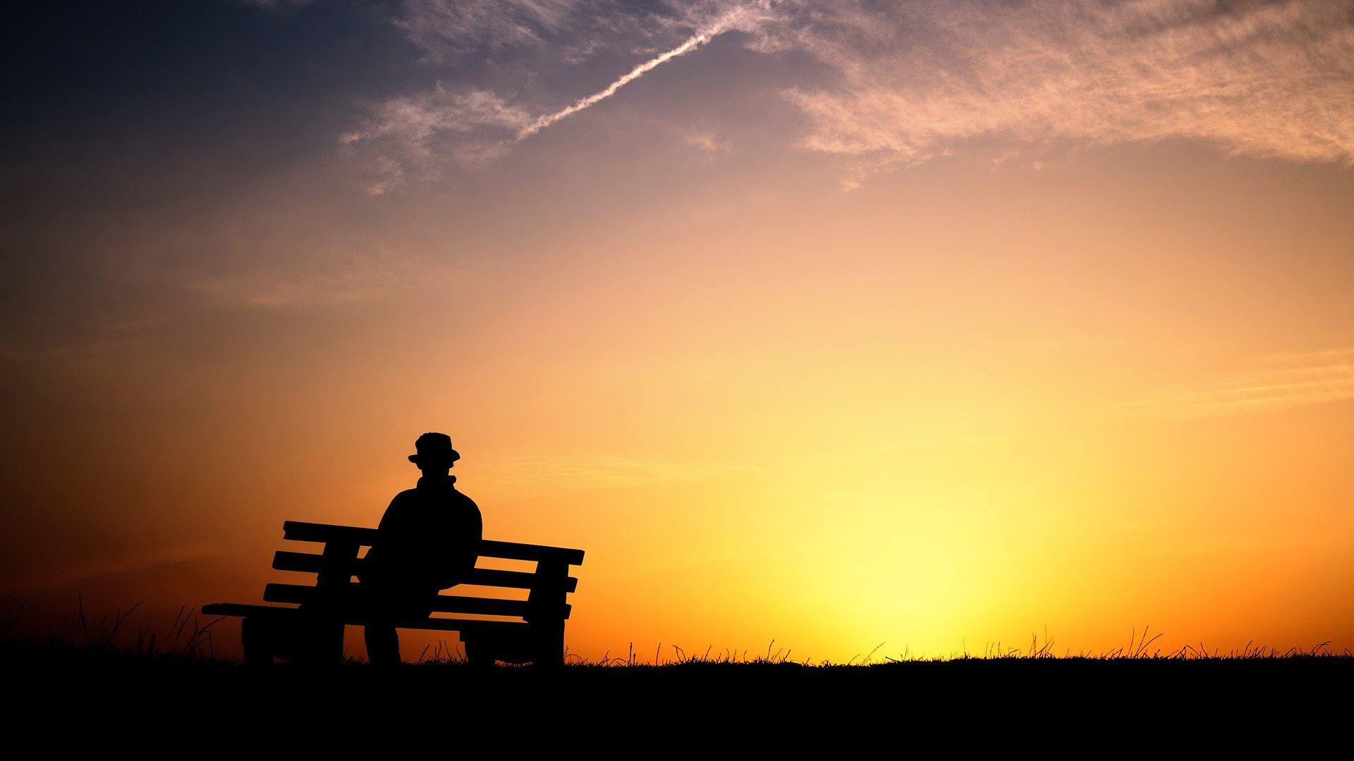 Lonely Boy Sitting On Bench Sunset HD Wallpaper