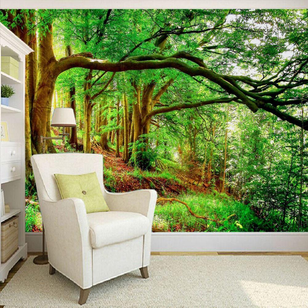 Custom Any Size 3D Wall Mural Wallpaper Non woven Green Forest Trees