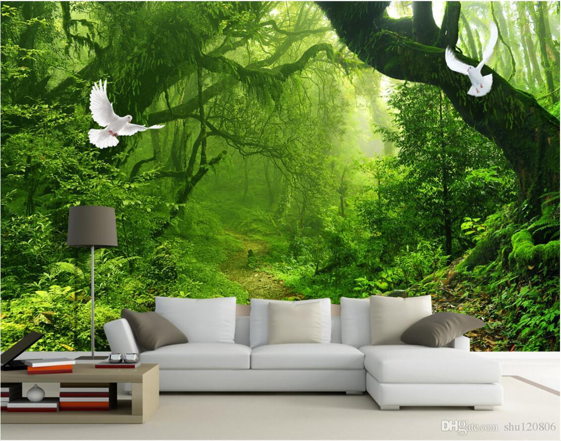 3D Room Wallpaper Custom Photo Non Woven Mural Green Forest Trees