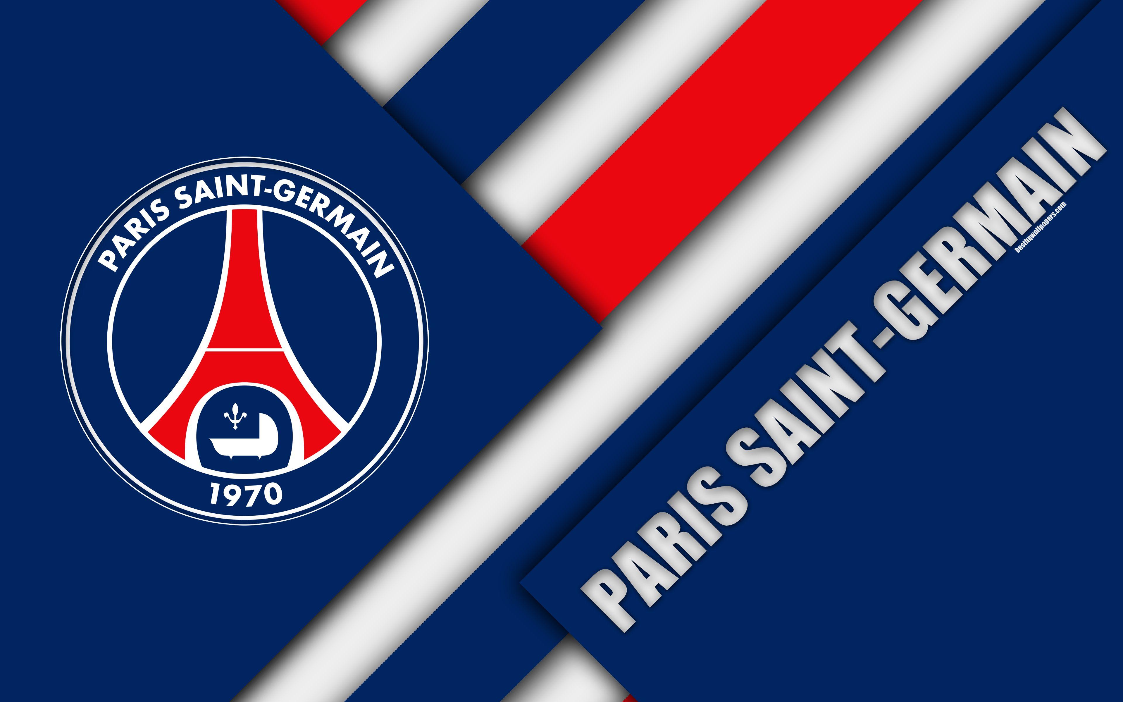 Download Wallpaper Paris Saint Germain, 4k, Material Design, PSG Logo, Blue Red Abstraction, French Football Club, Ligue 1, Paris, France, Football, Paris SG For Desktop With Resolution 3840x2400. High Quality HD Picture Wallpaper