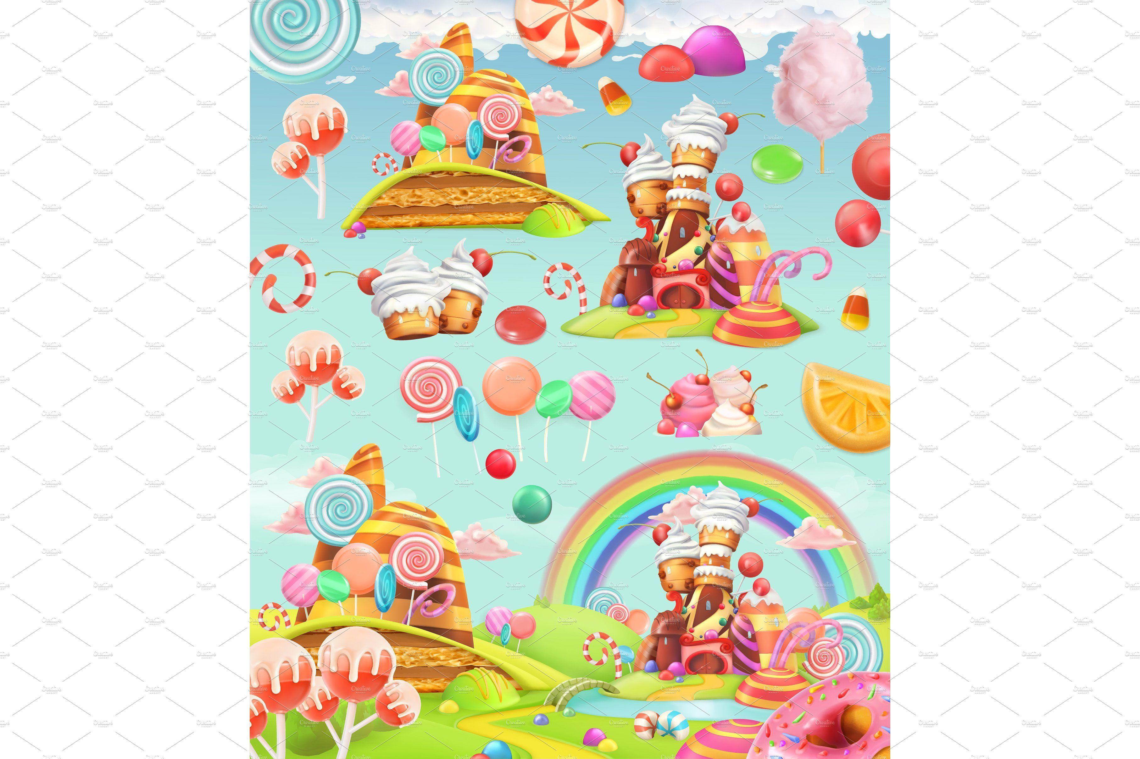Sweet candy land. 3D vector Illustrations Creative Market
