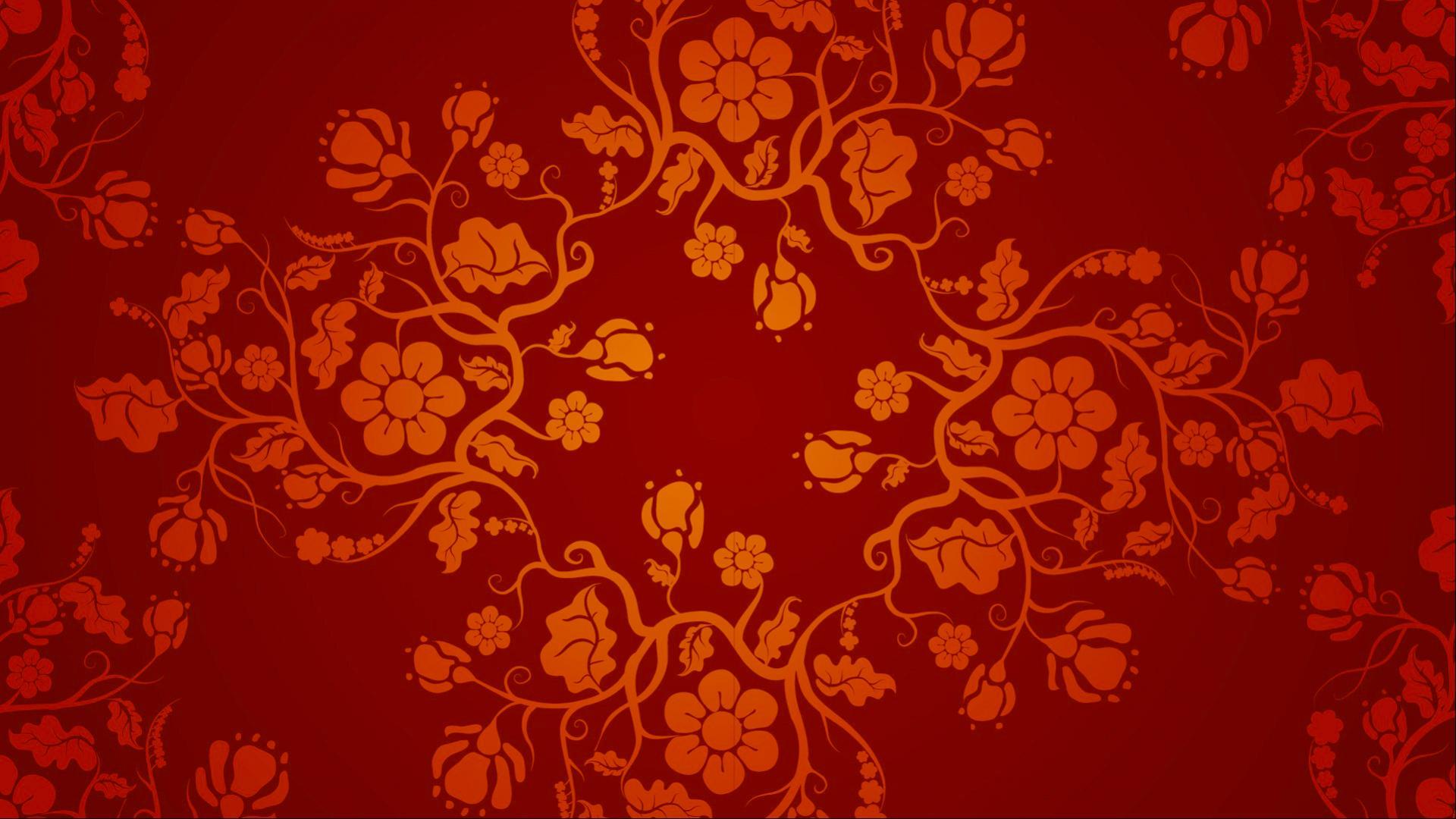 Red Chinese Wallpaper Designs 04 of 20 with Floral Pattern. HD