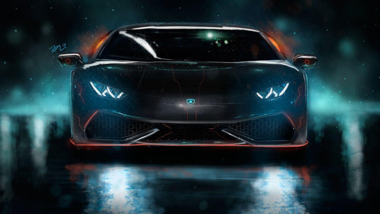 Wallpaper Lamborghini Huracan, CGI, Custom, Neon, Night, HD, 4K