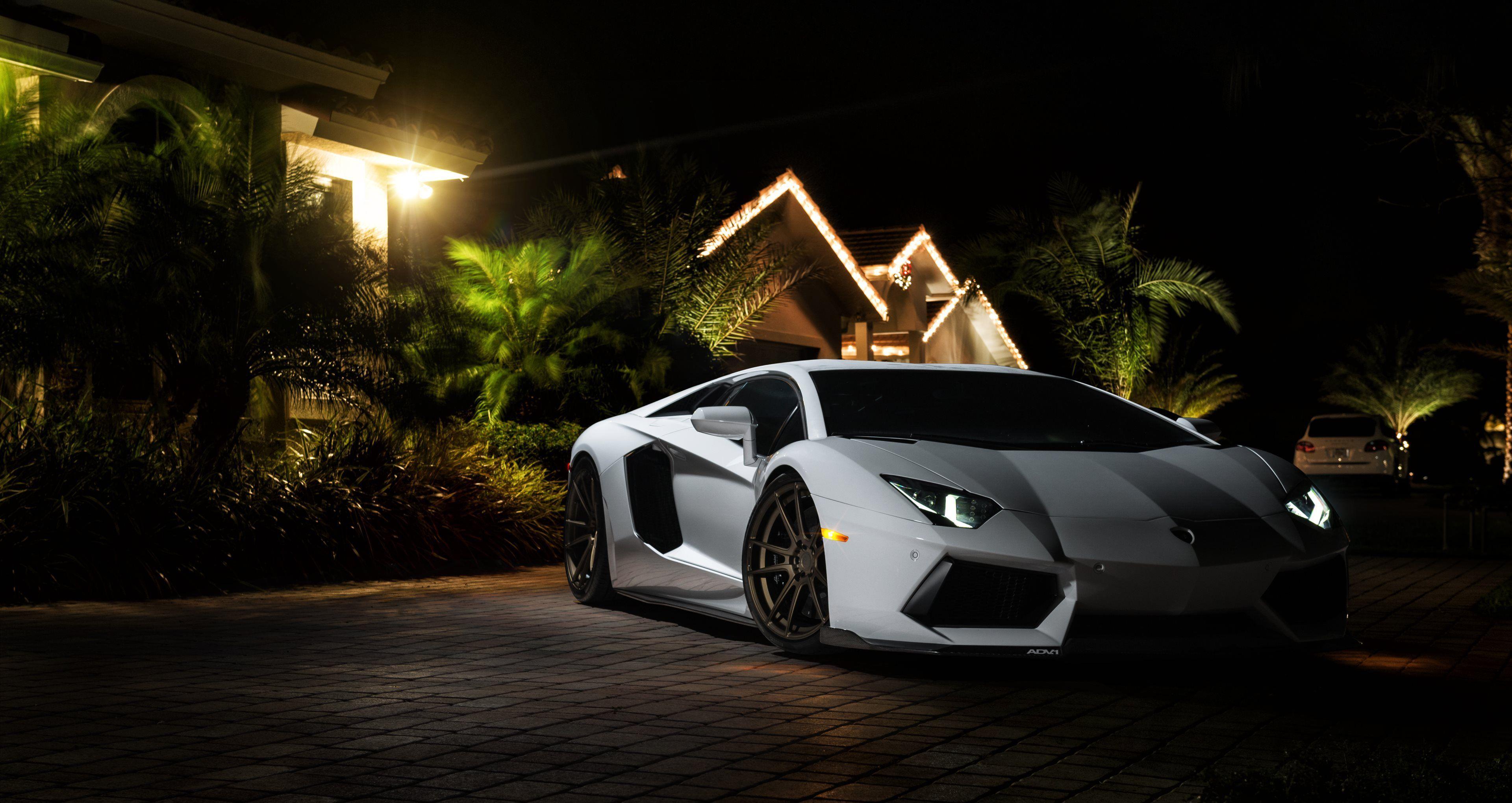 Lamborghini Aventador at Night Wallpaper and Background
