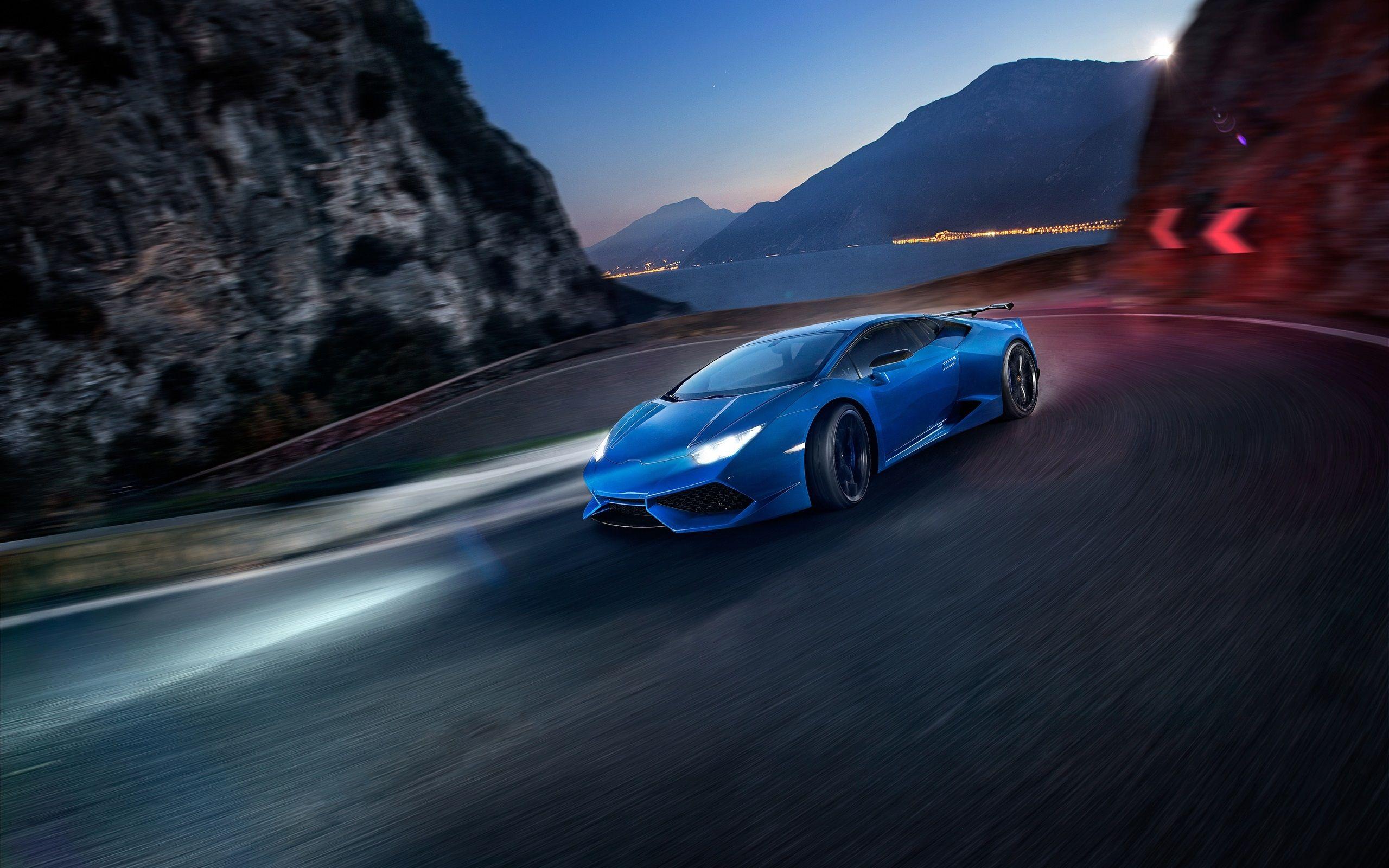 Lamborghini Huracan blue supercar speed night 4k Background