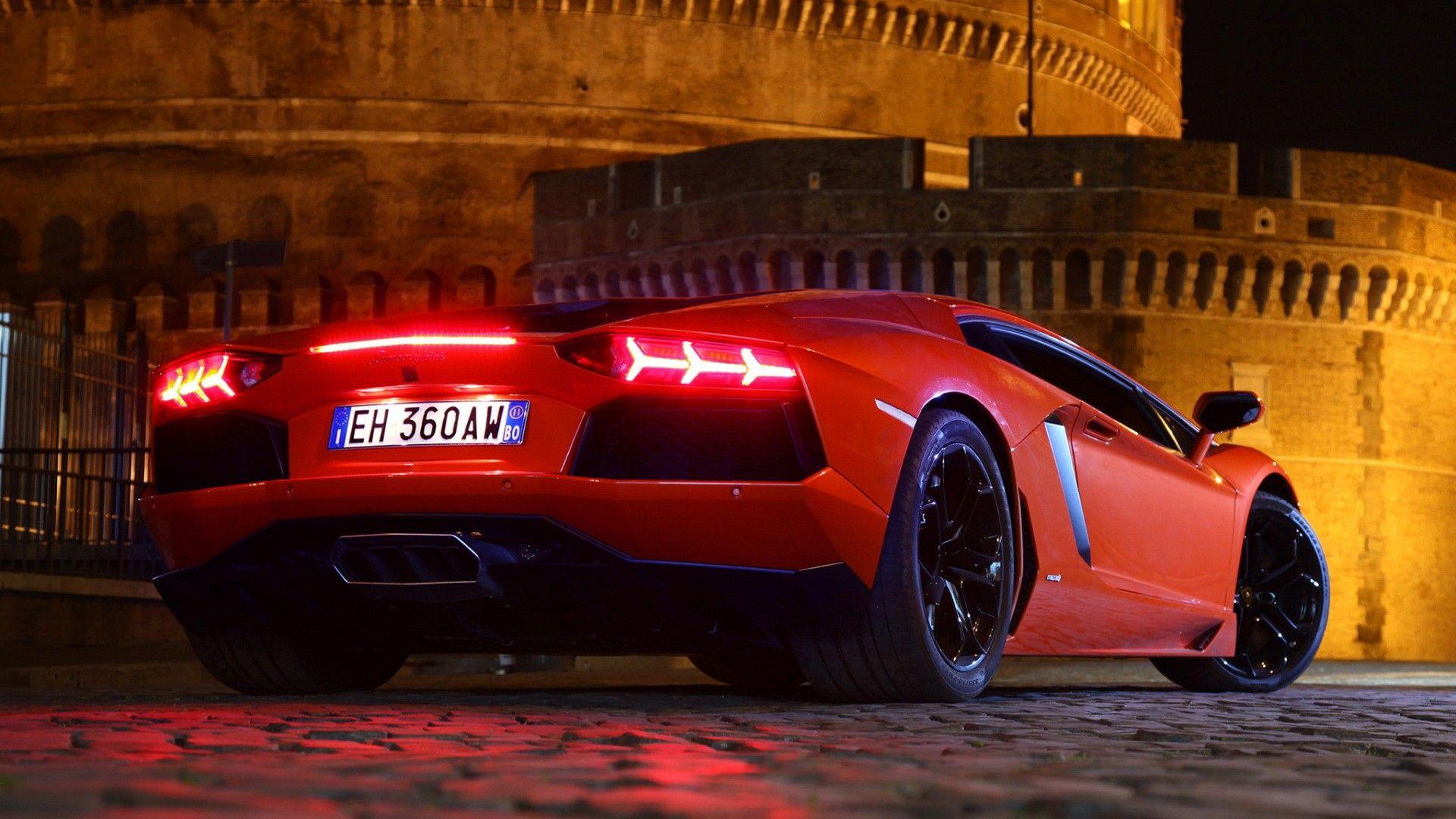 night, cars, Lamborghini, Italy, back view, Lamborghini Aventador