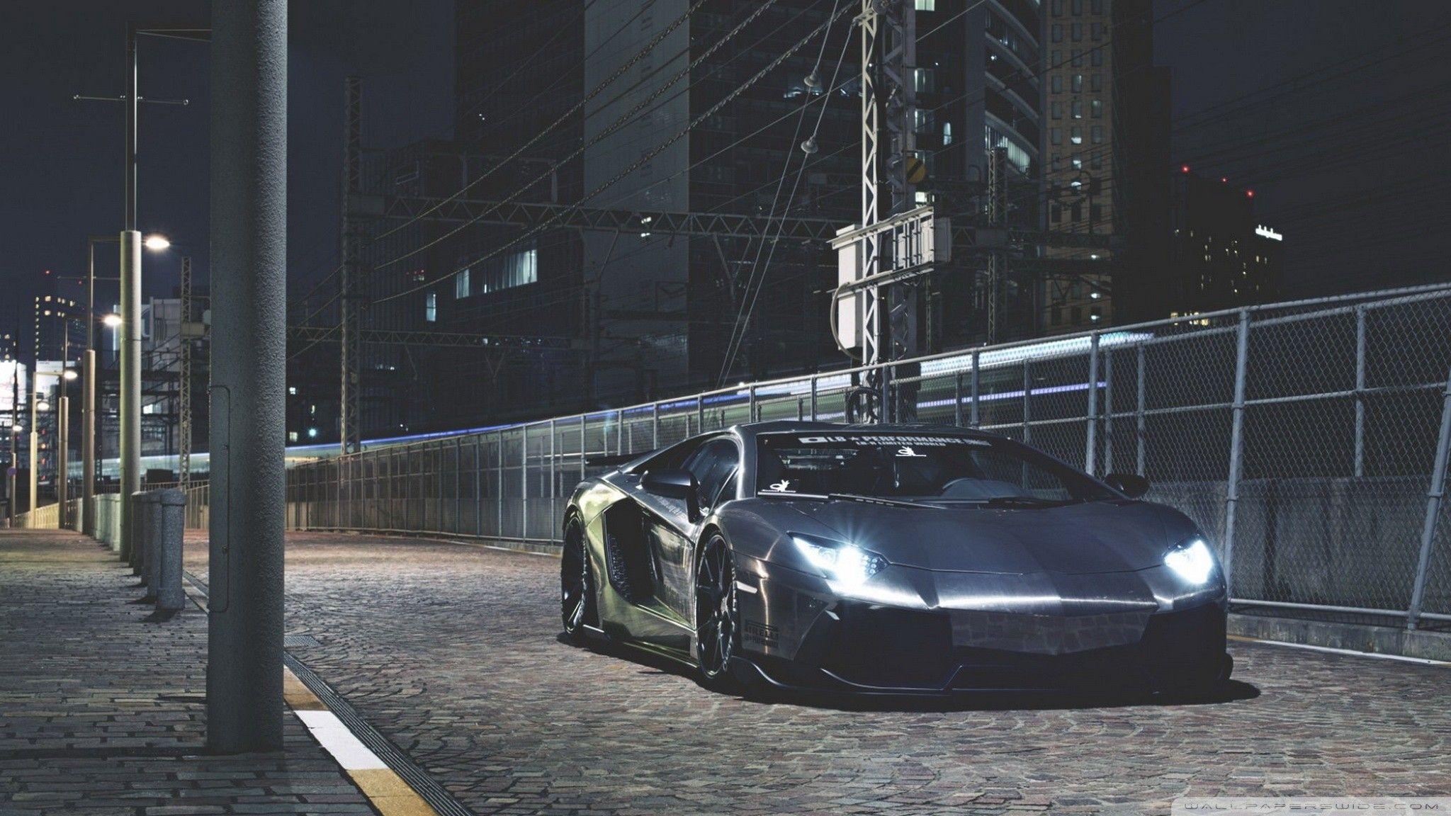 Lamborghini, Lamborghini Aventador, Night, City, Lights, Gray, Road