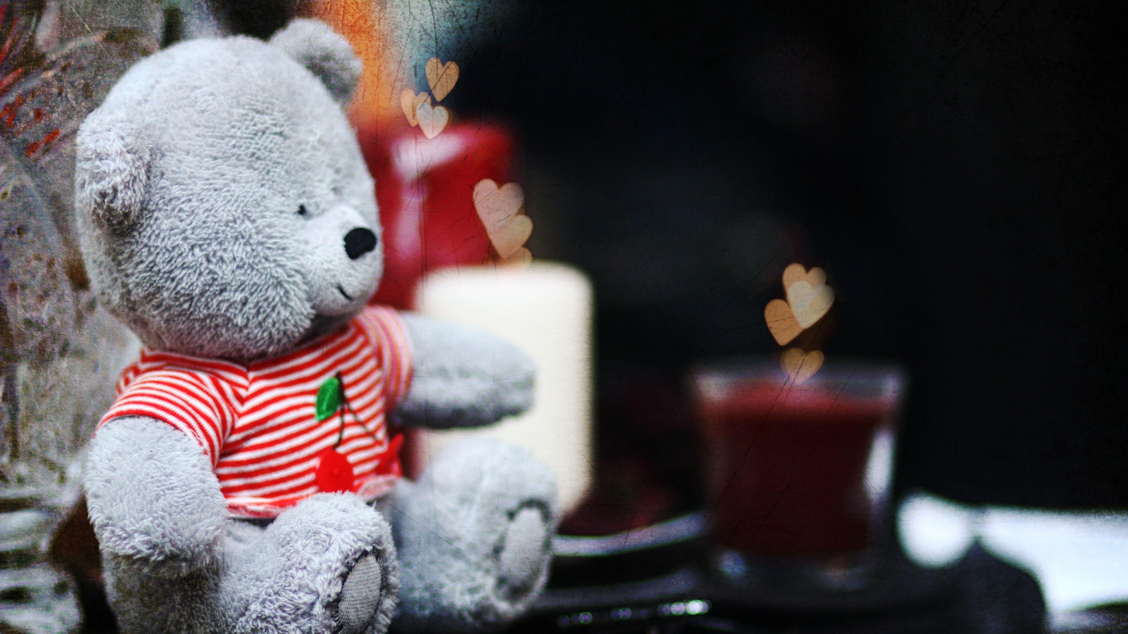 Download wallpaper 3840x2160 cute, teddy bear, candles, hearts