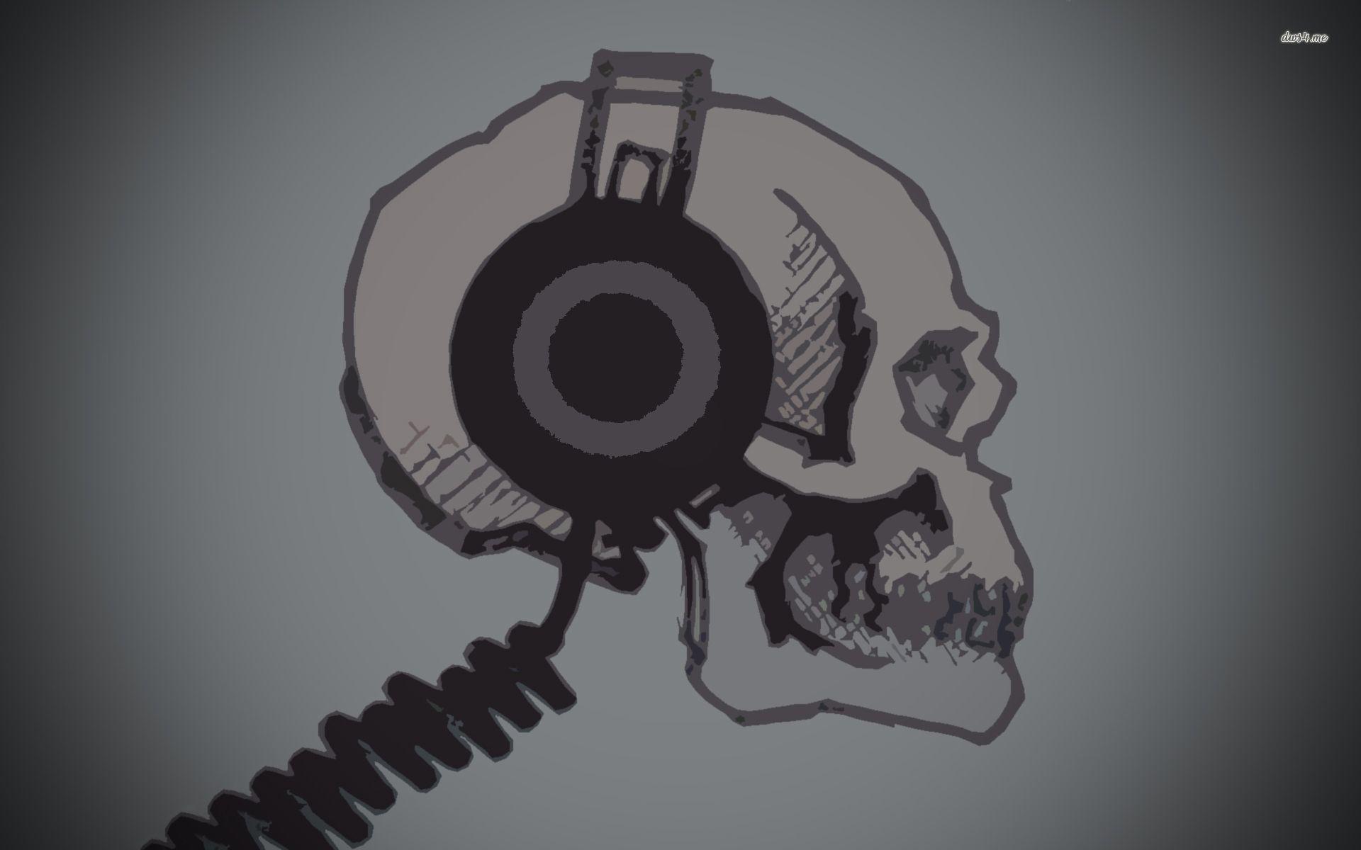 Skull with black headphones wallpaper Art wallpaper