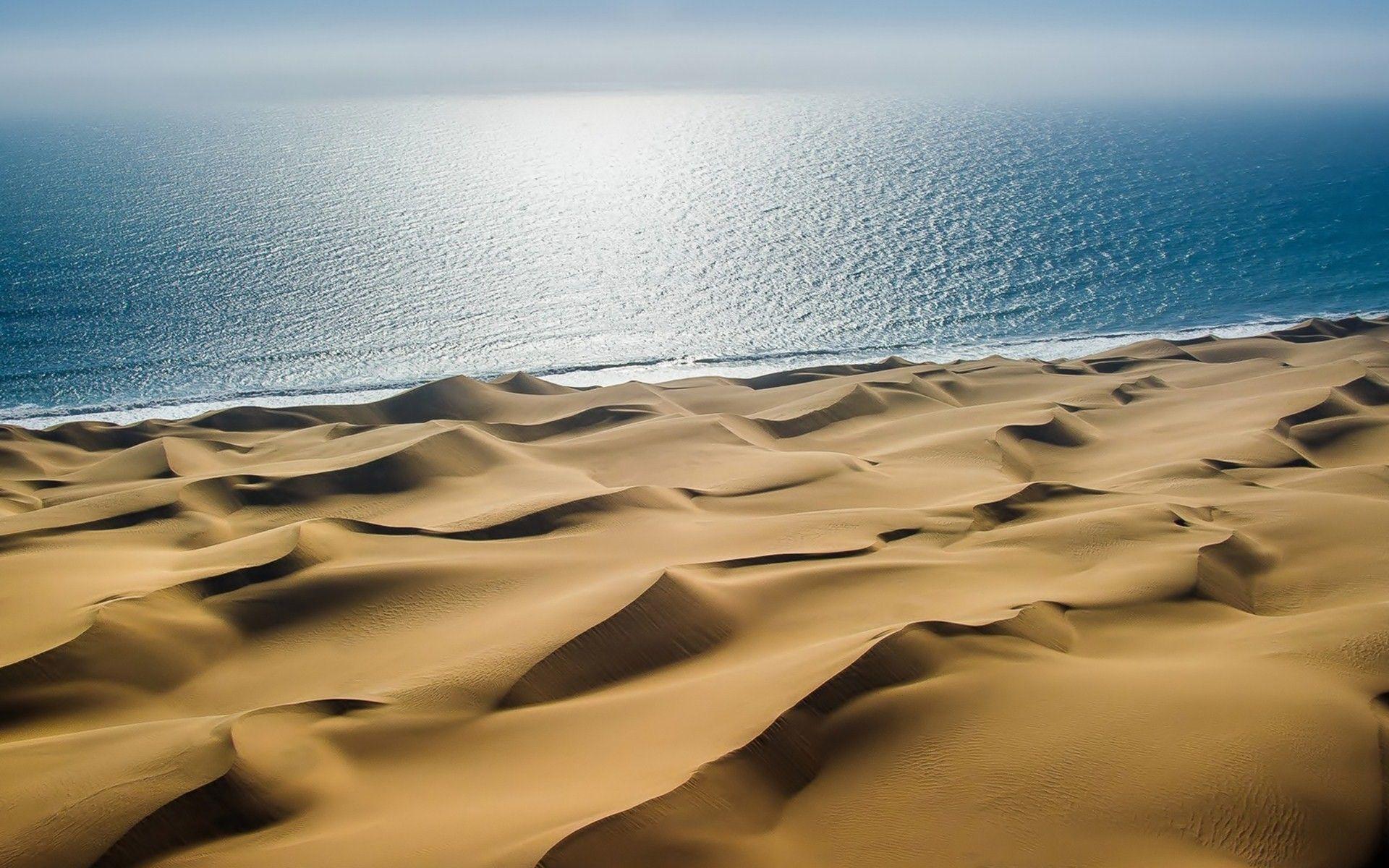 Beaches: Sand Dunes Ocean Flat Glare Wavy Beach Sea Wallpaper Dual