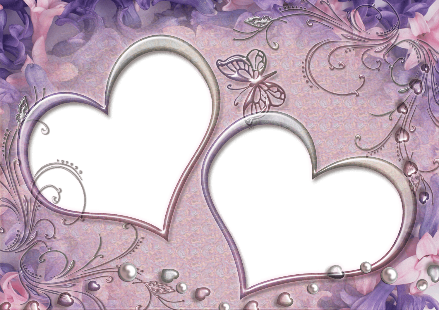 Purple Heart Frames. Two Hearts Frames on Purple Background Theme