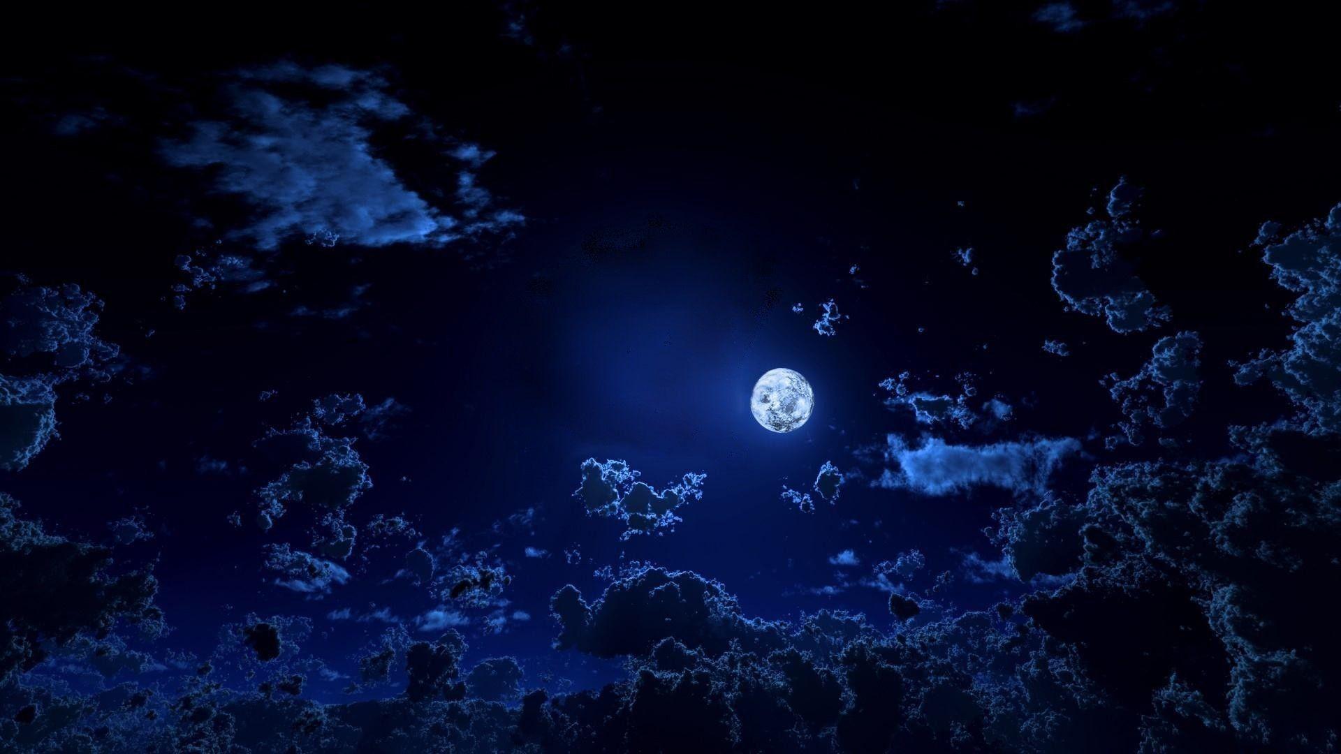 Sky Moonlit Sky Blue Clouds Moon Night Picture For Desktop Sky