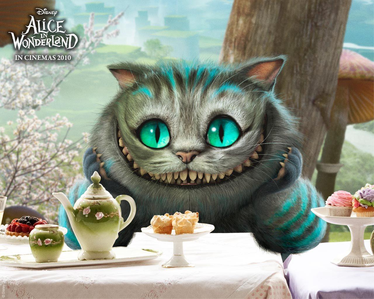 and the cat.. cat from tim burton alice in wonderland film a