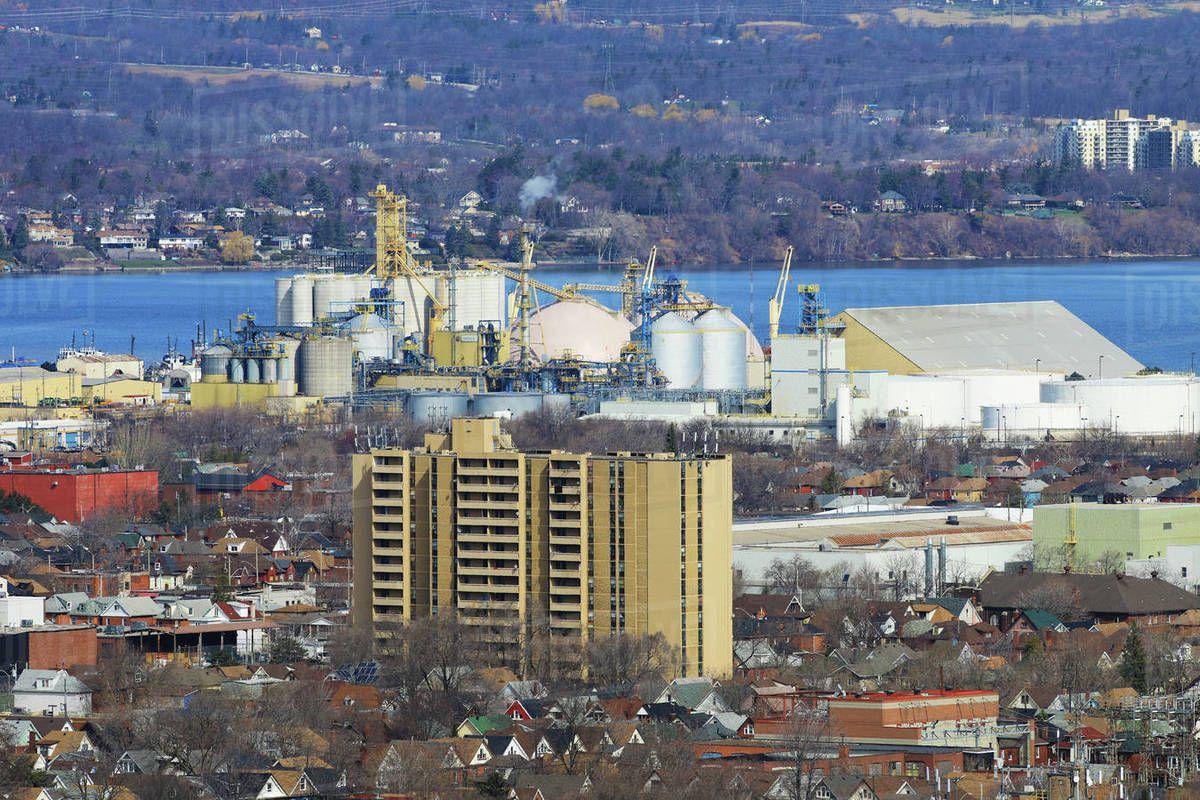 Hamilton industrial area with harbour in background