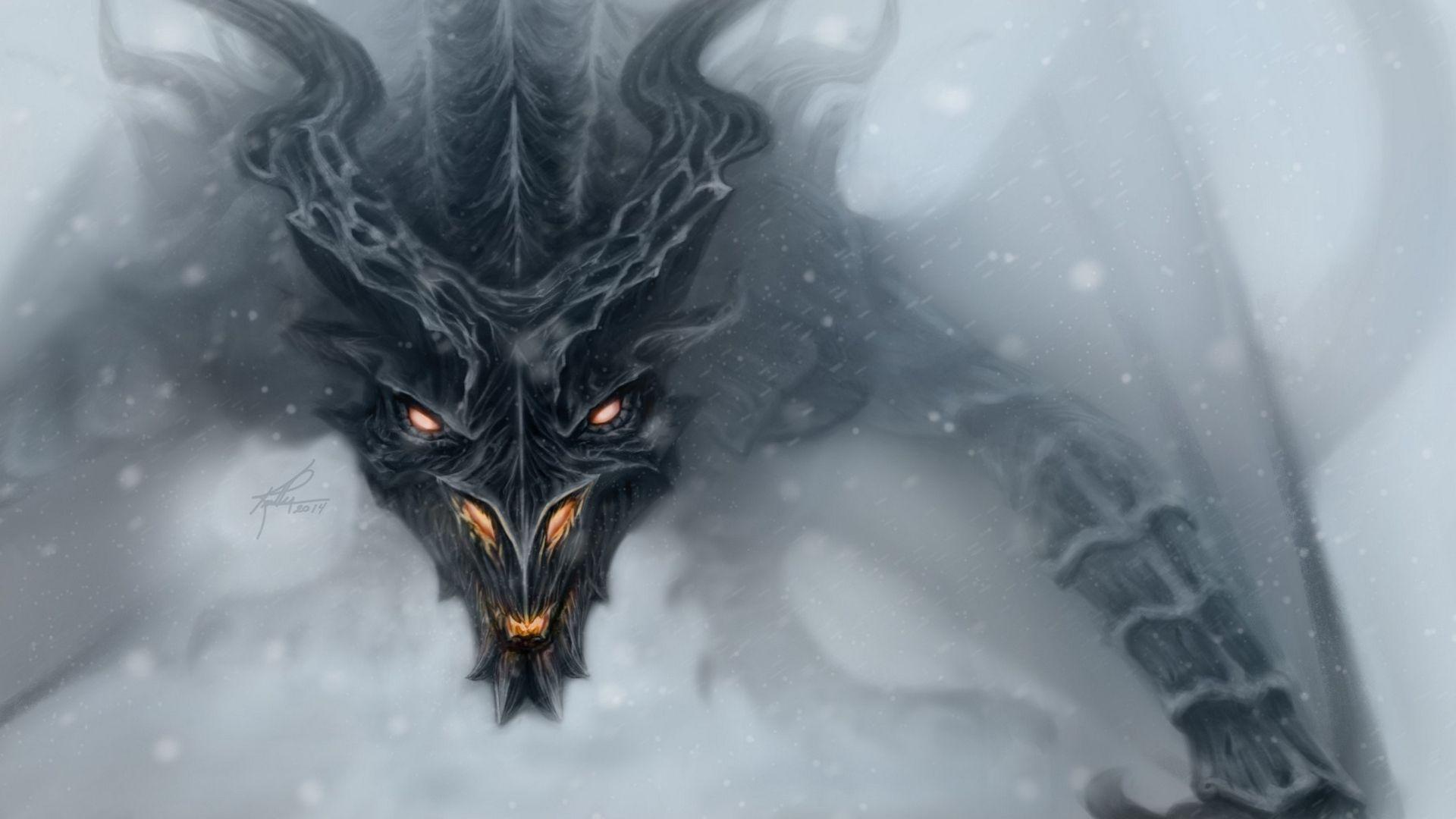 Download wallpaper 1920x1080 dragon, alduin, skyrim, art full HD