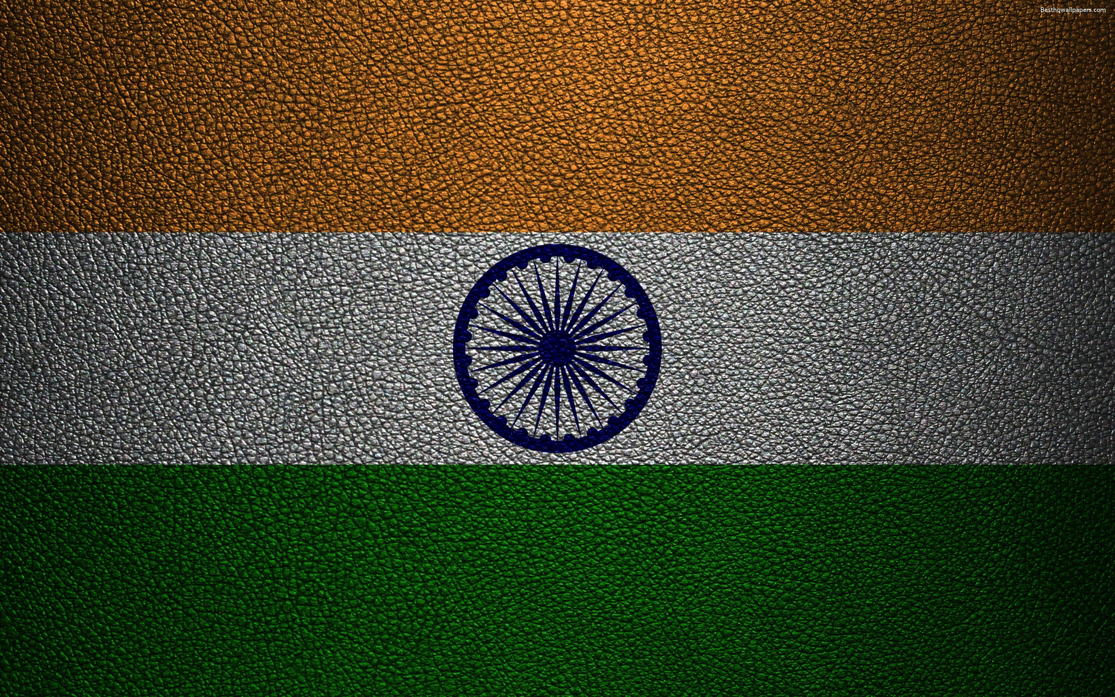 Download wallpaper Flag of India, 4k, leather texture, Indian flag