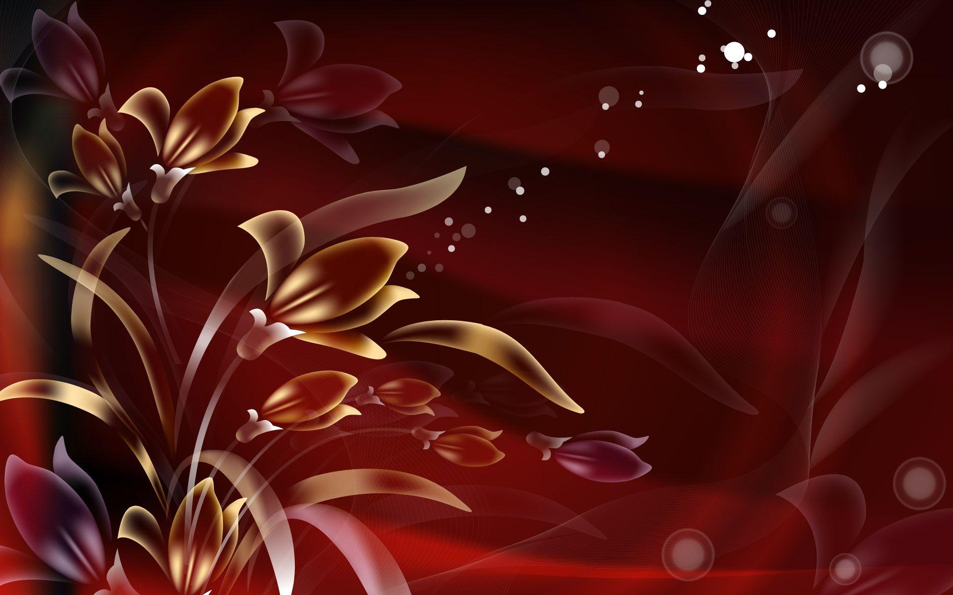 Colorful Abstract Golden Flowers Desktop Wallpaper