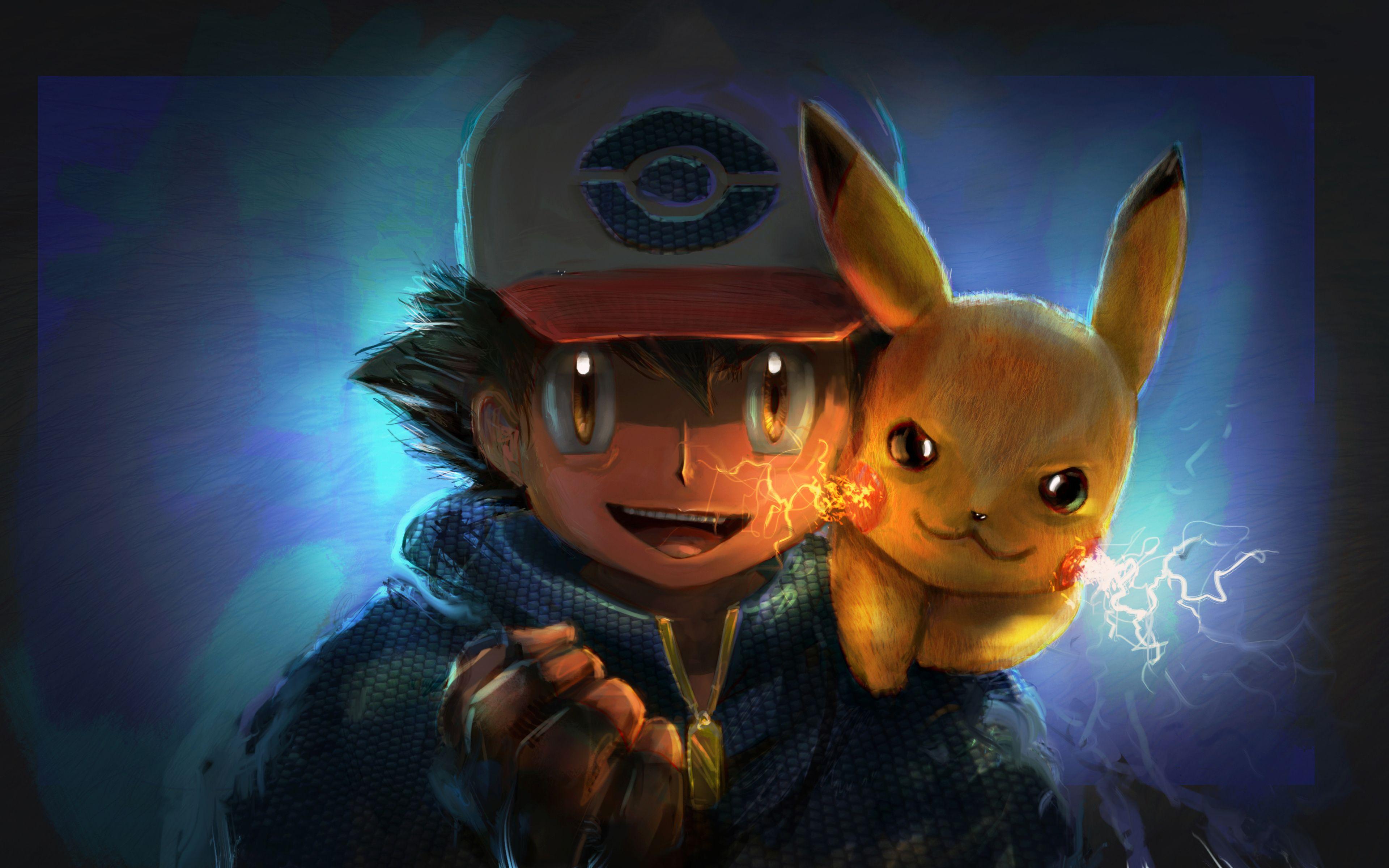 Download wallpaper Ash Ketchum, Pikachu, art, Ash, Pokemon